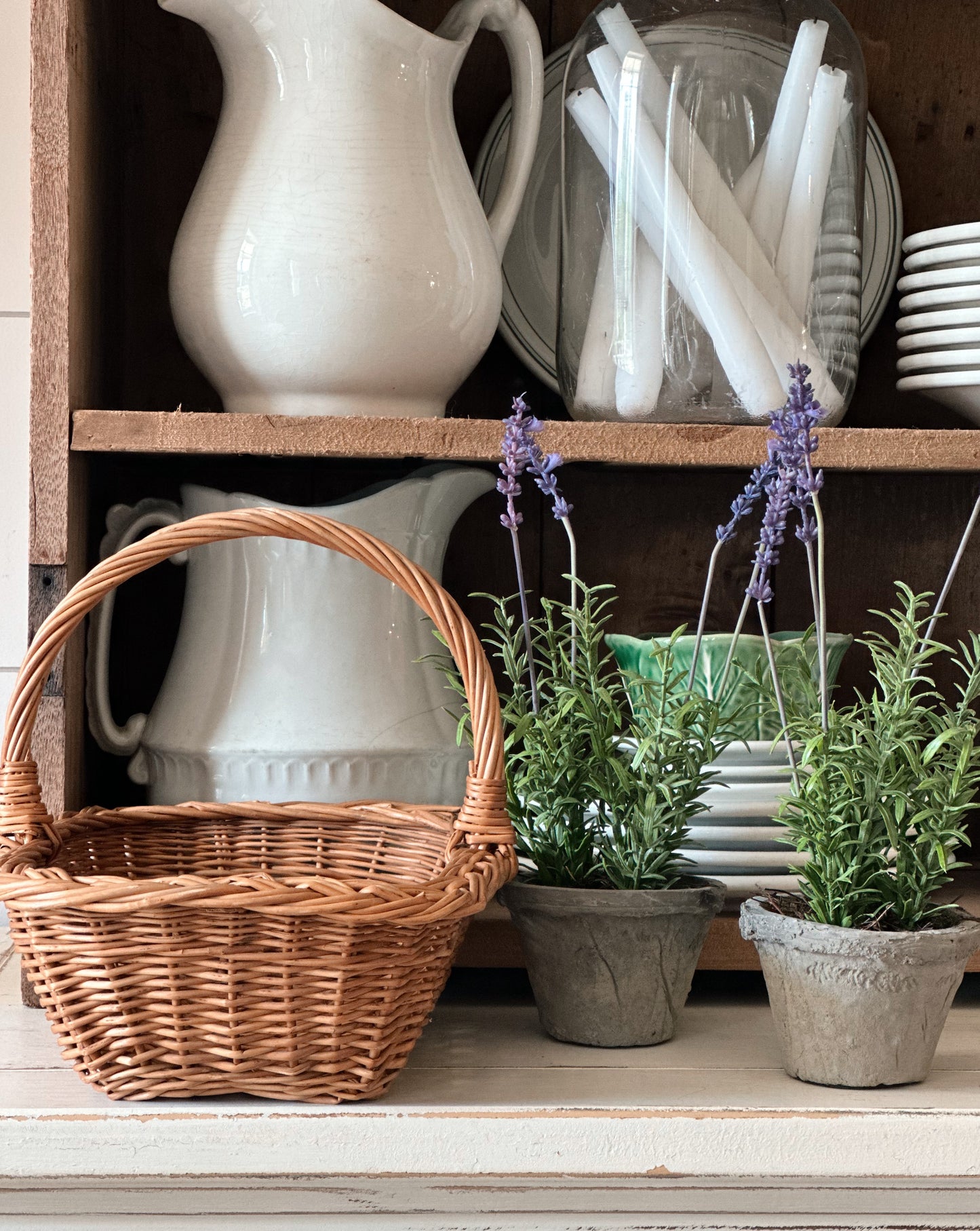 Vintage Wicker Basket & Faux Lavender