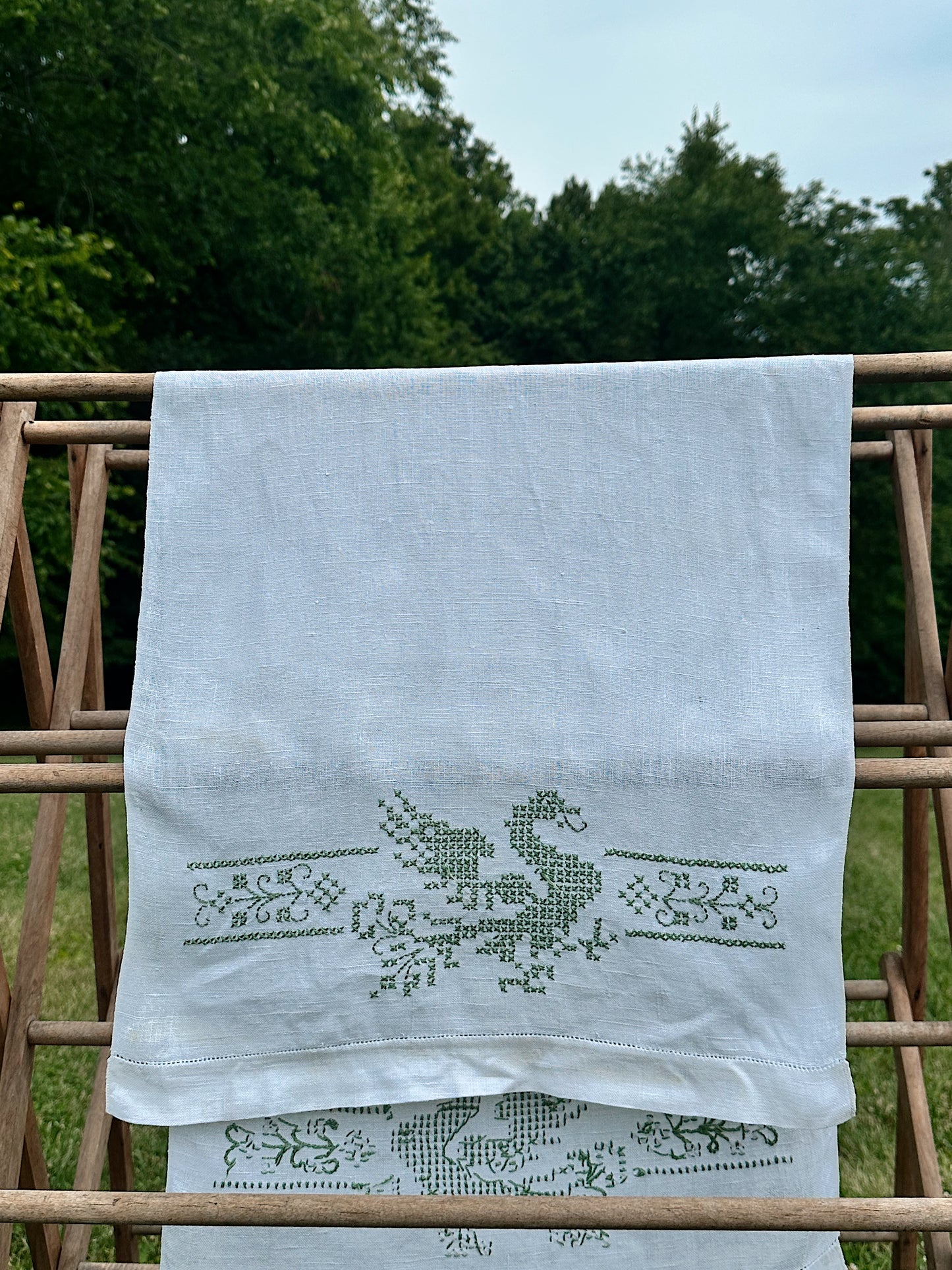Vintage Cross Stitched Swan Table Runner