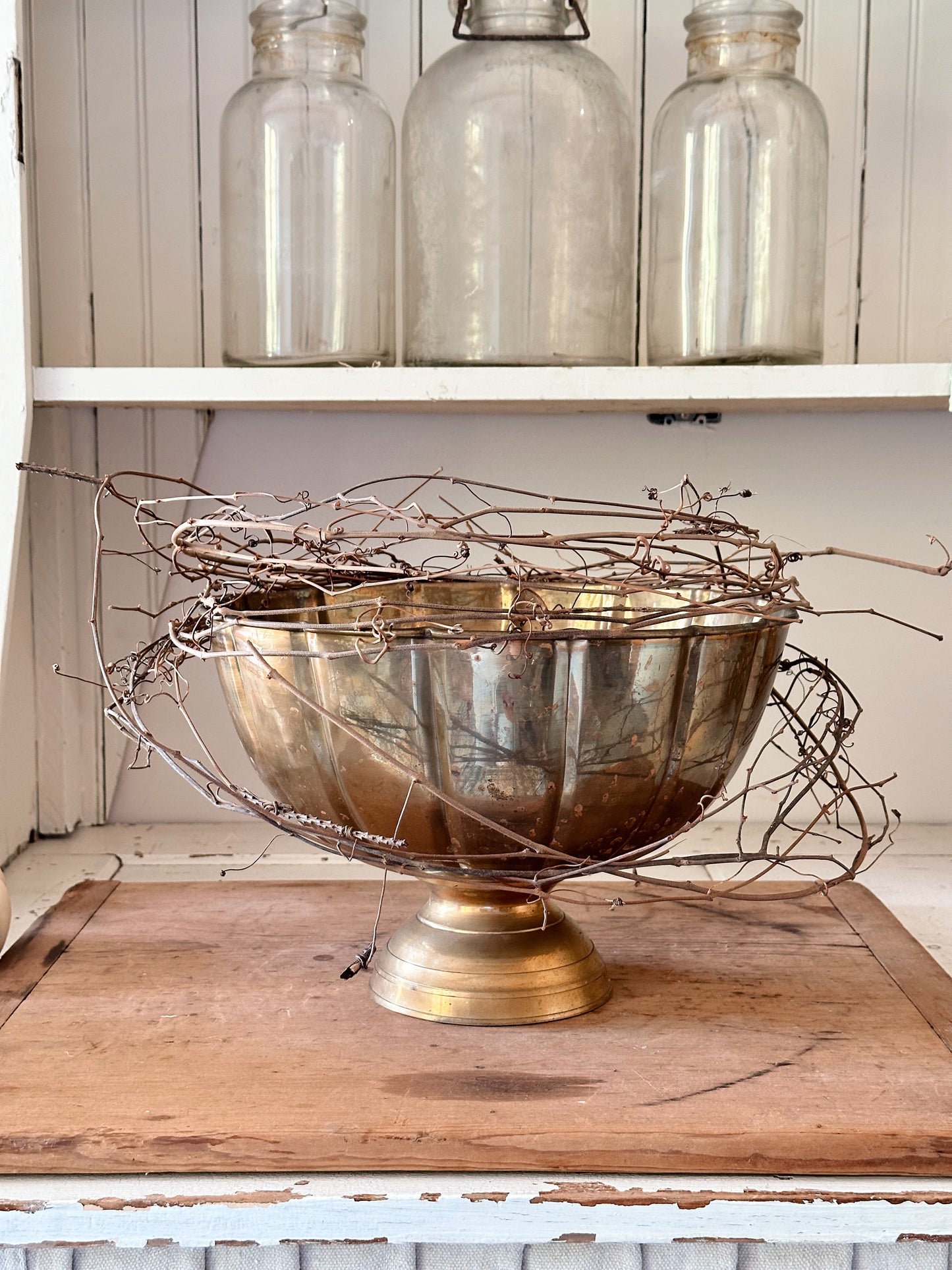 Large Vintage Brass Footed Bowl