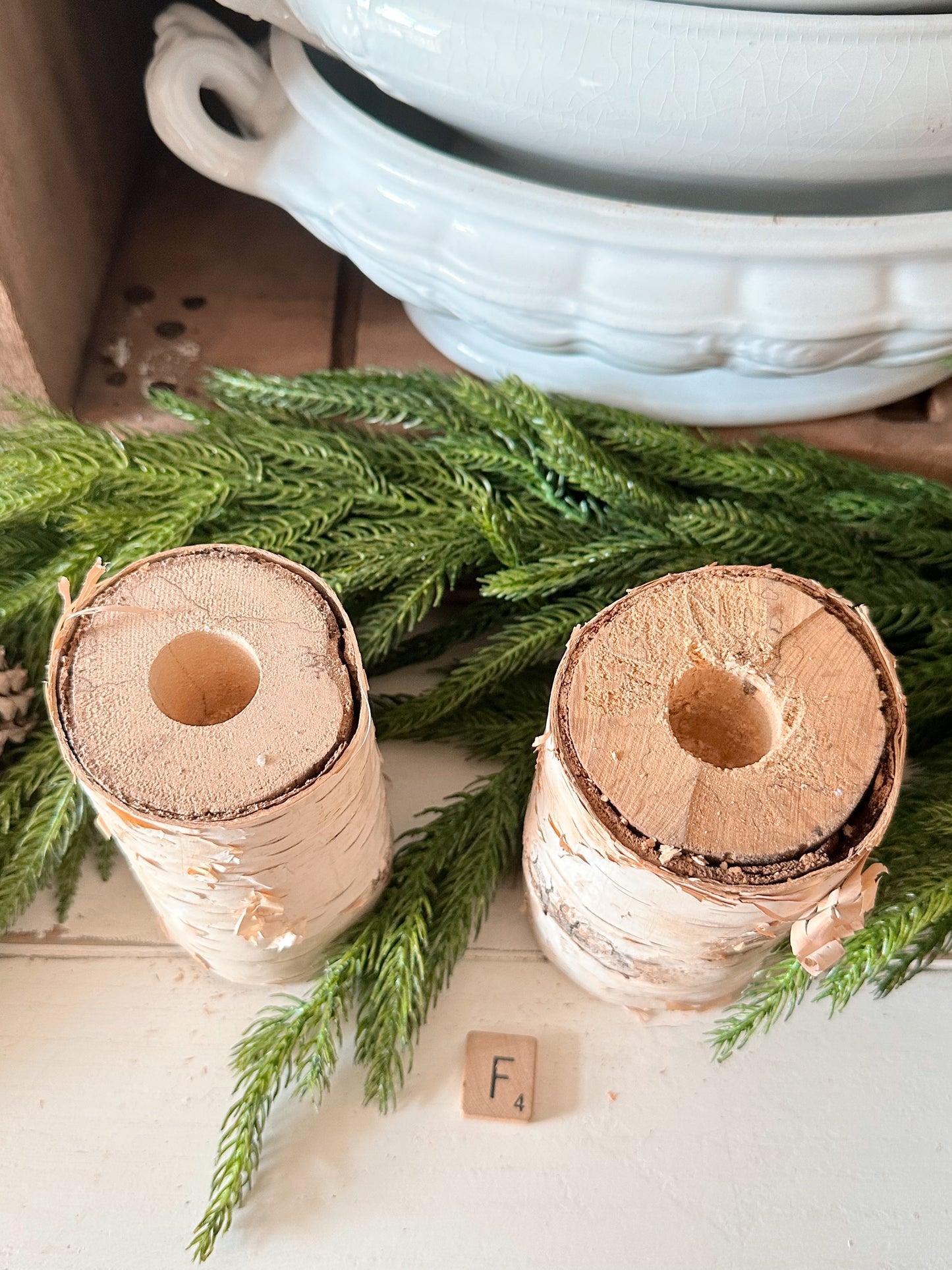 Pair of Handmade Birch Limb Candle Holders