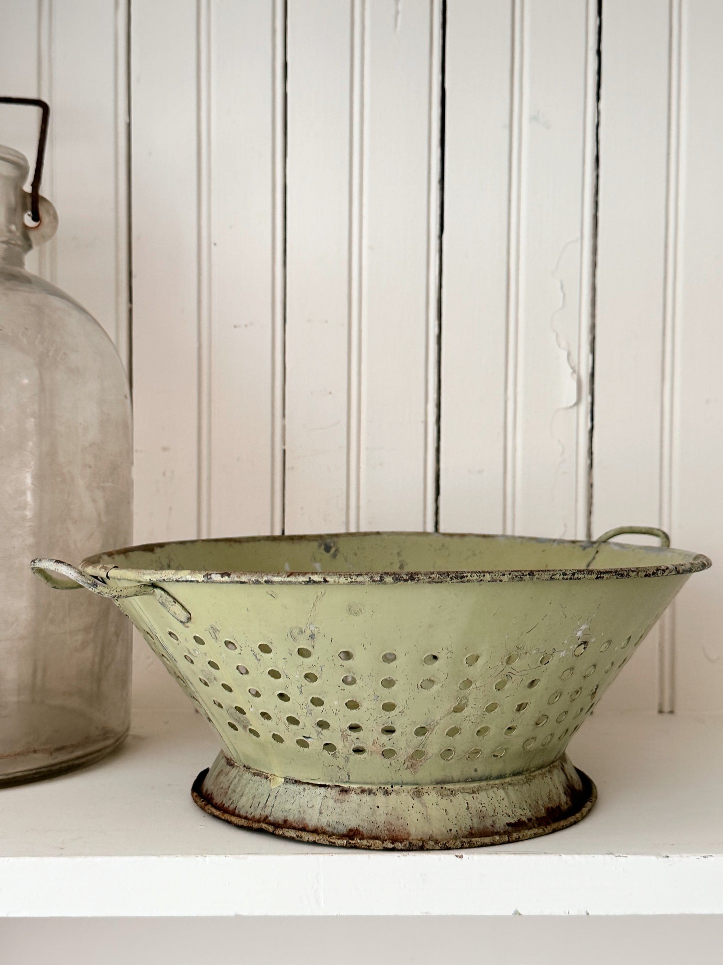 Vintage Green Enamelware Colander