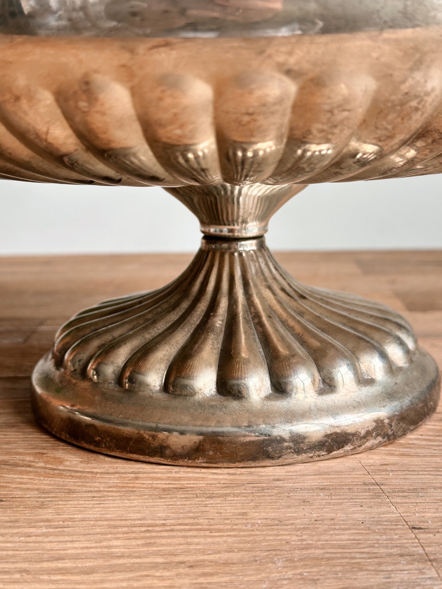 Vintage Fluted Tin Pedestal Dish