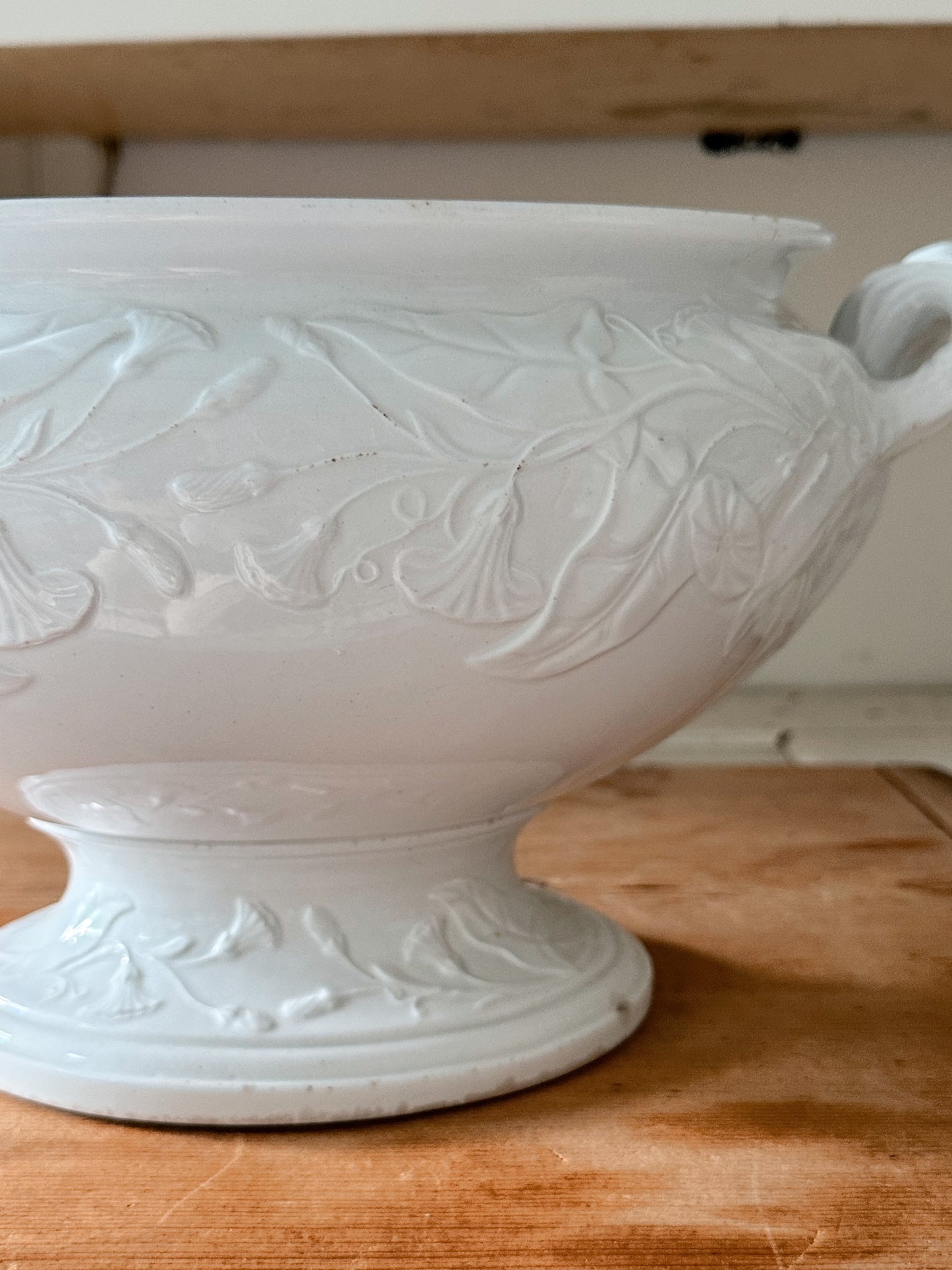 Large 1860s Antique Elsmore & Forster Three Piece Ironstone Tureen, Morning Glory Pattern