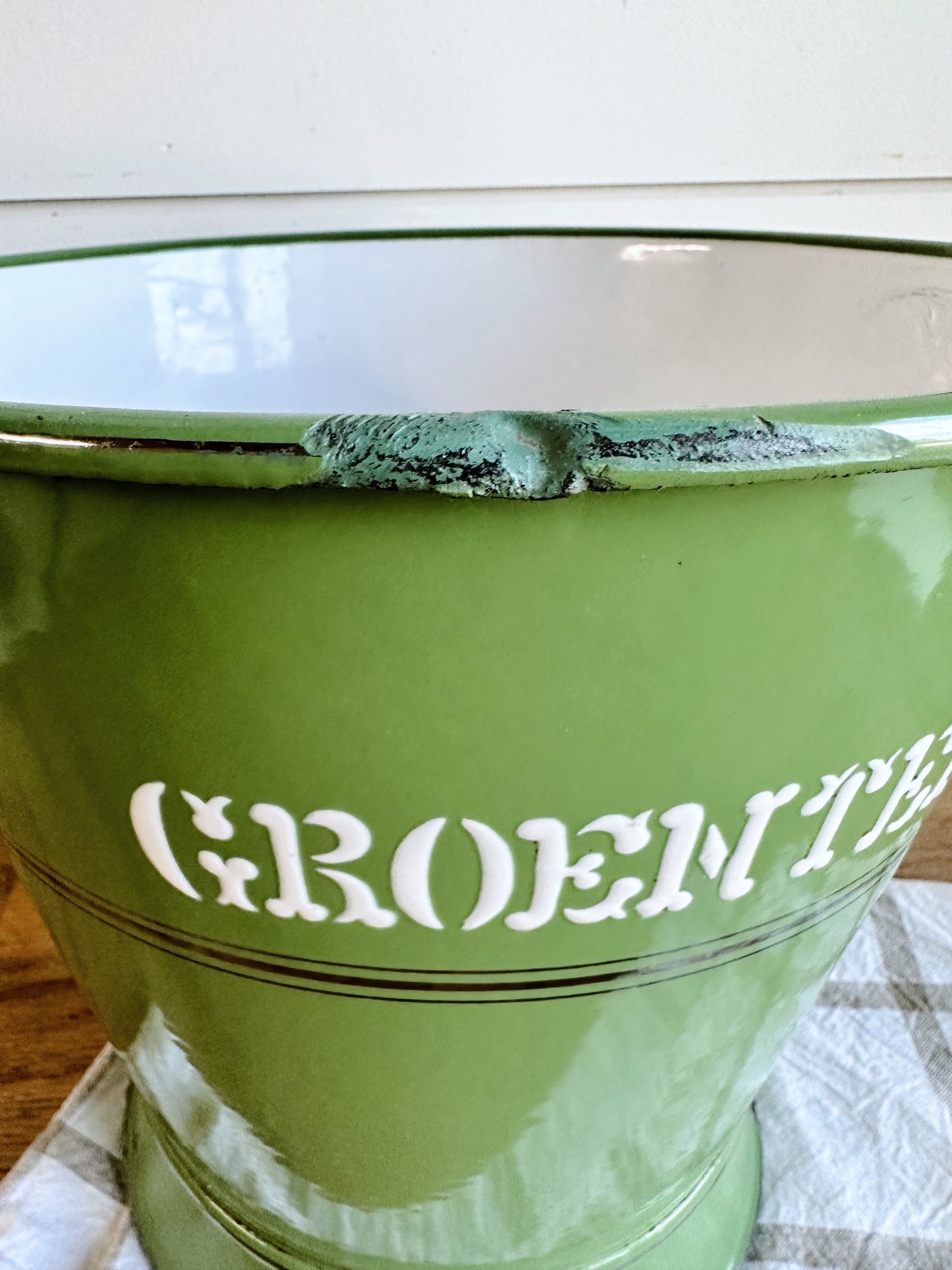 Vintage Dutch Enamelware “Vegetable” Garden Pail