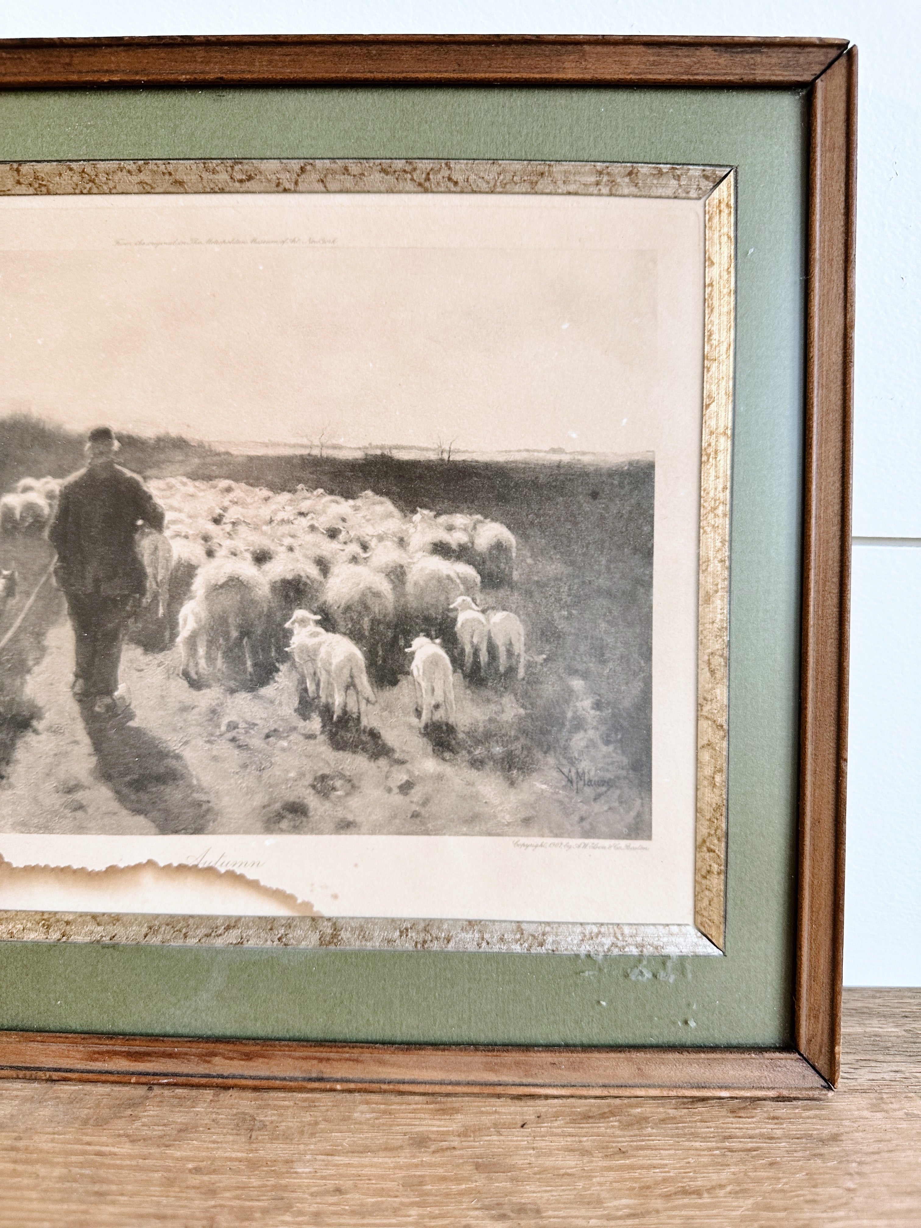 Vintage Framed Sheep & Shepherd