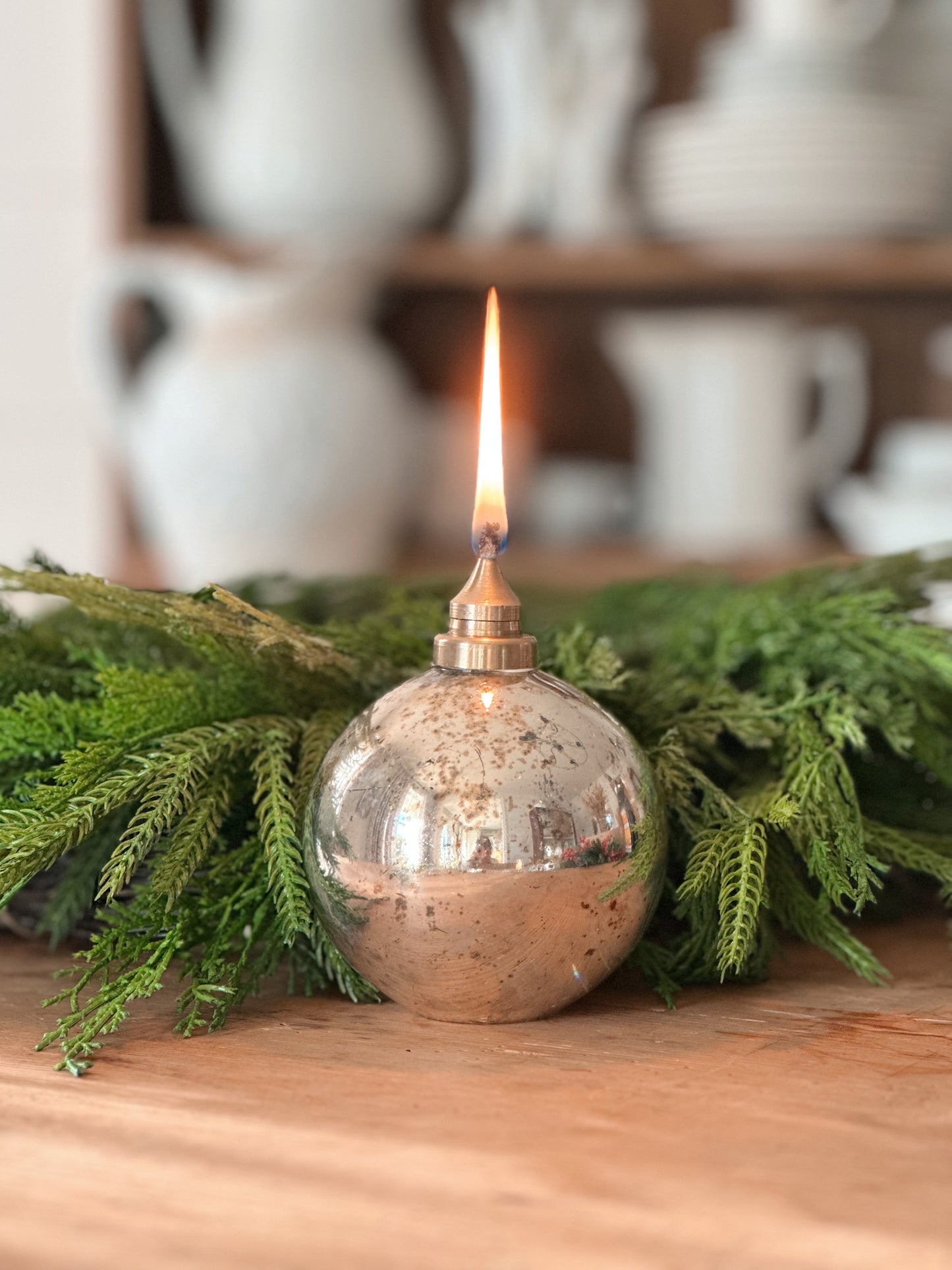 Antiqued Silver Glass Oil Lamps