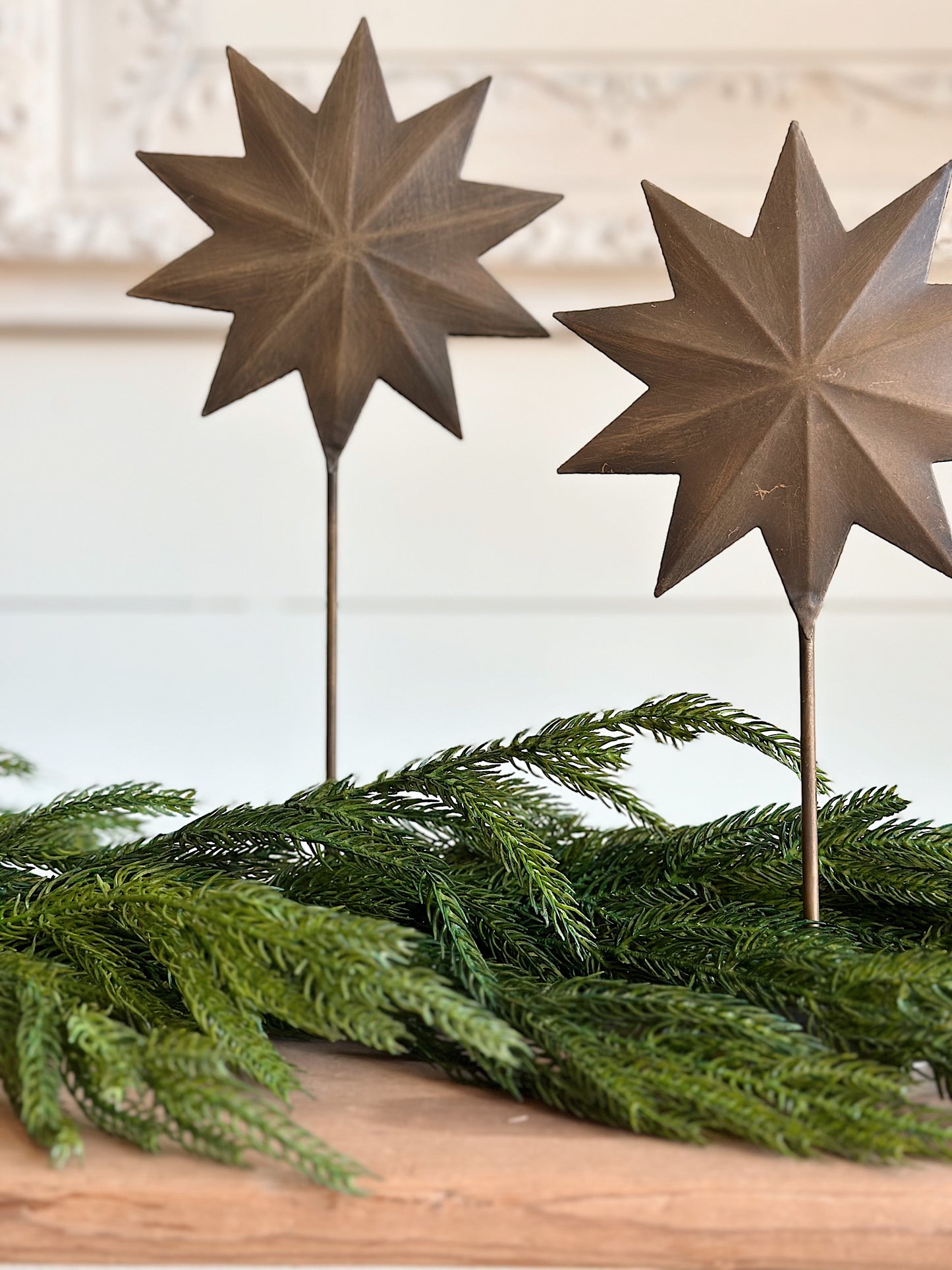 Set of Two Antiqued Brass Star Pedestals