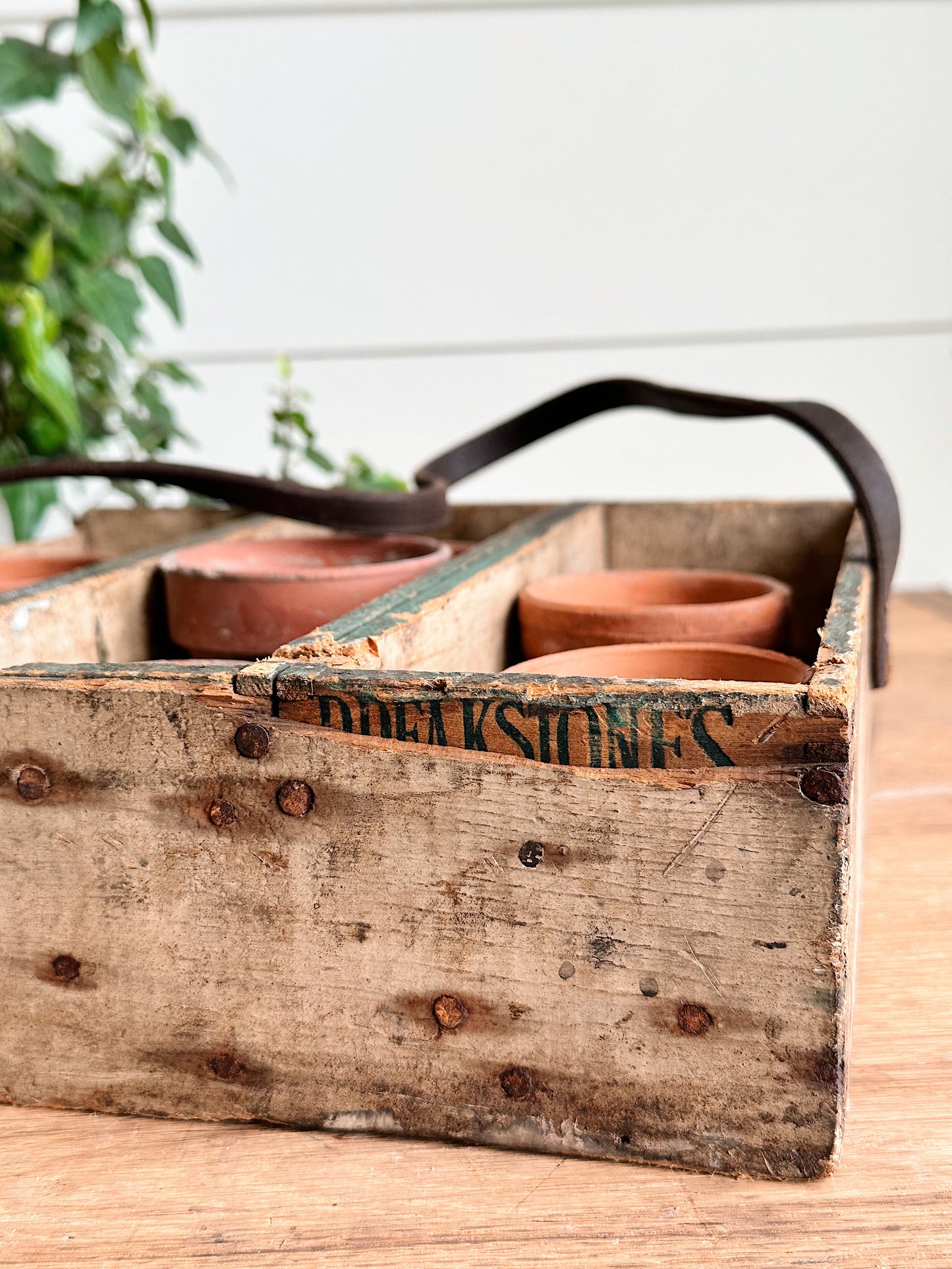 Vintage Handmade Wood Caddy & Pots