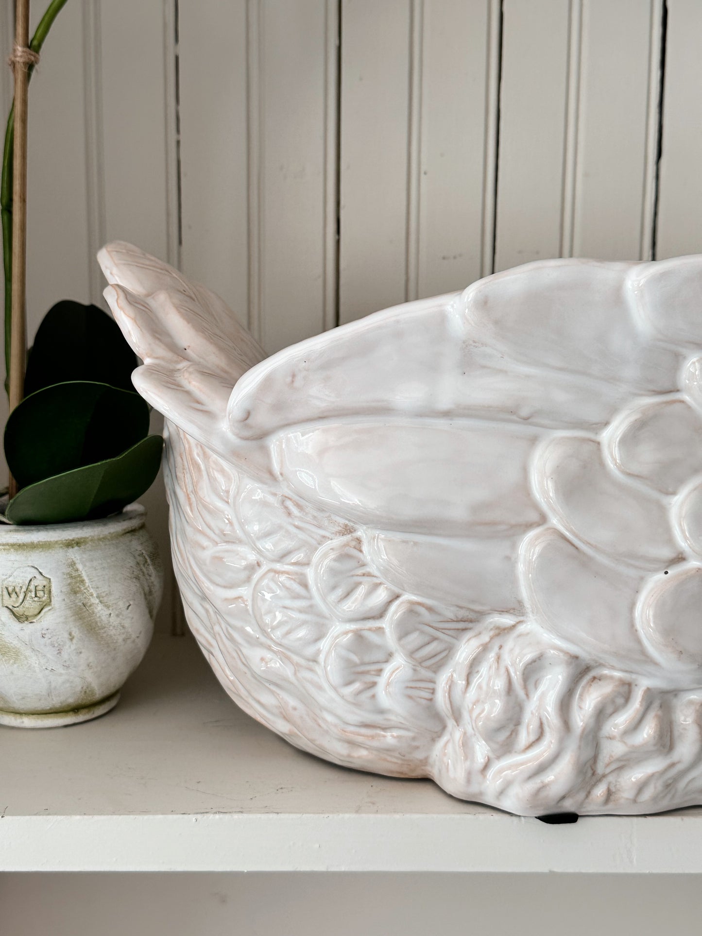 Large Vintage Glazed Terra Cotta Swan Planter