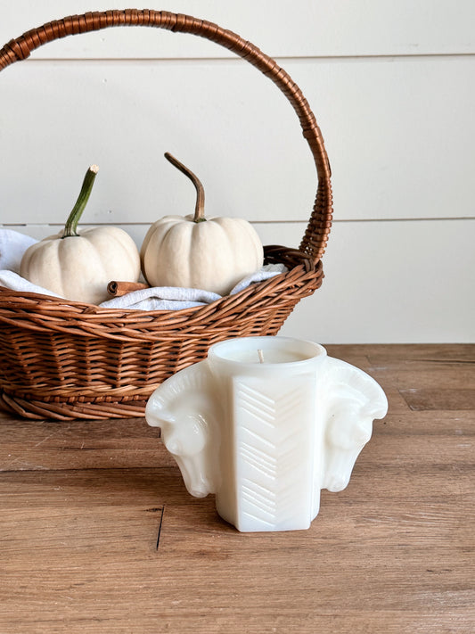 Hand Poured Pumpkin Chai Candle in a Vintage Milk Glass Horse Head Cup