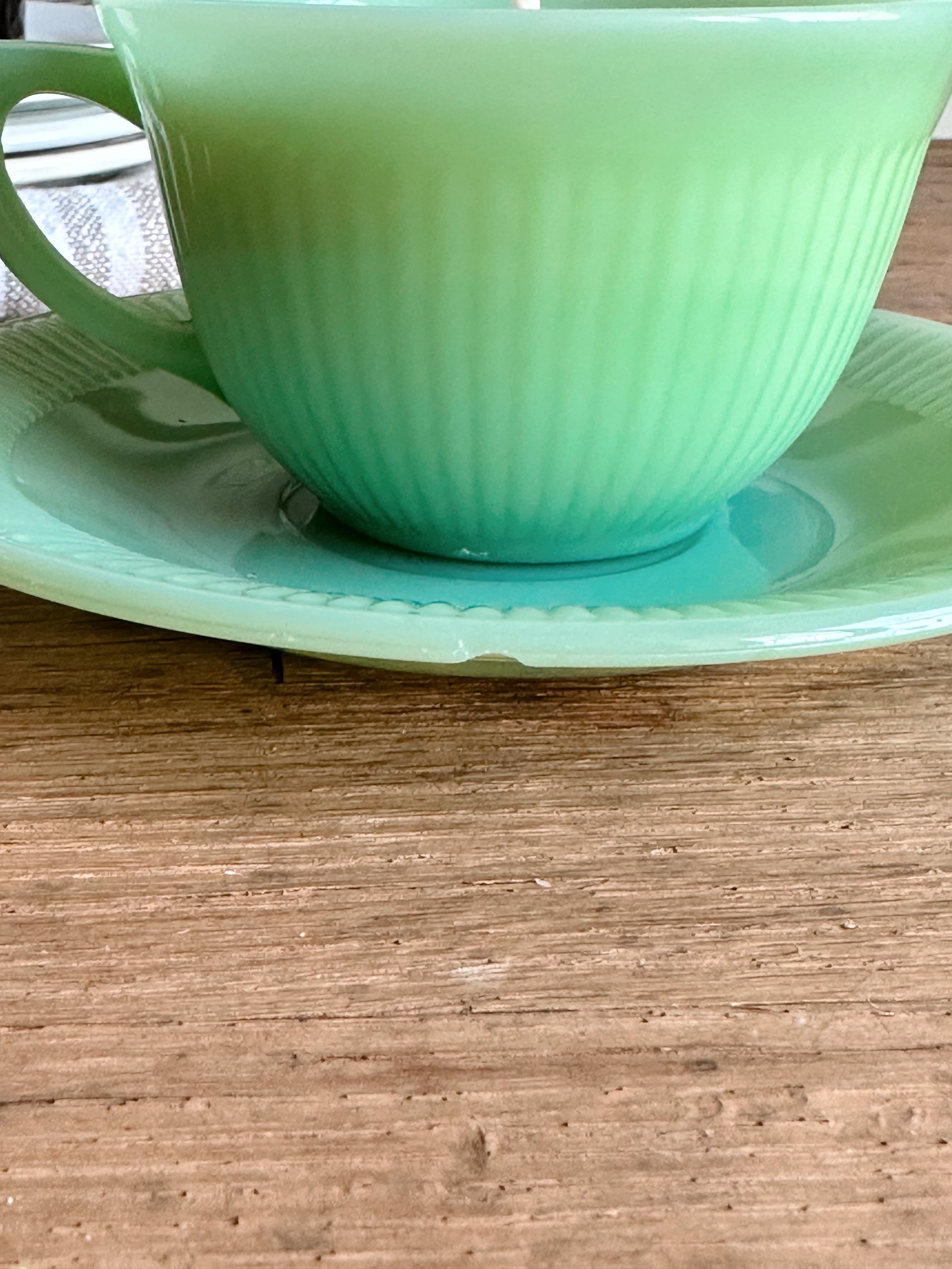 Hand Poured Pralines & Caramel in a Vintage Jadeite Cup and Saucer