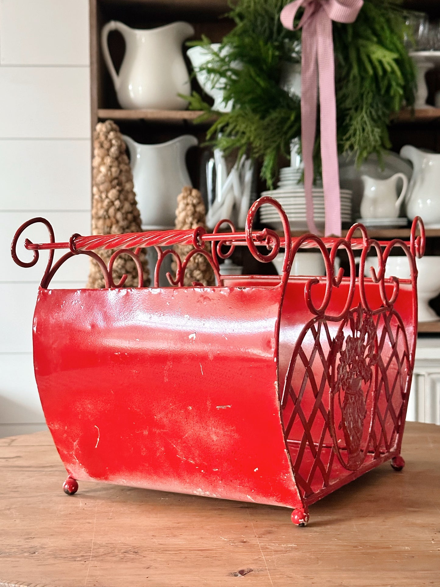 Vintage Metal Basket, Tree Holder