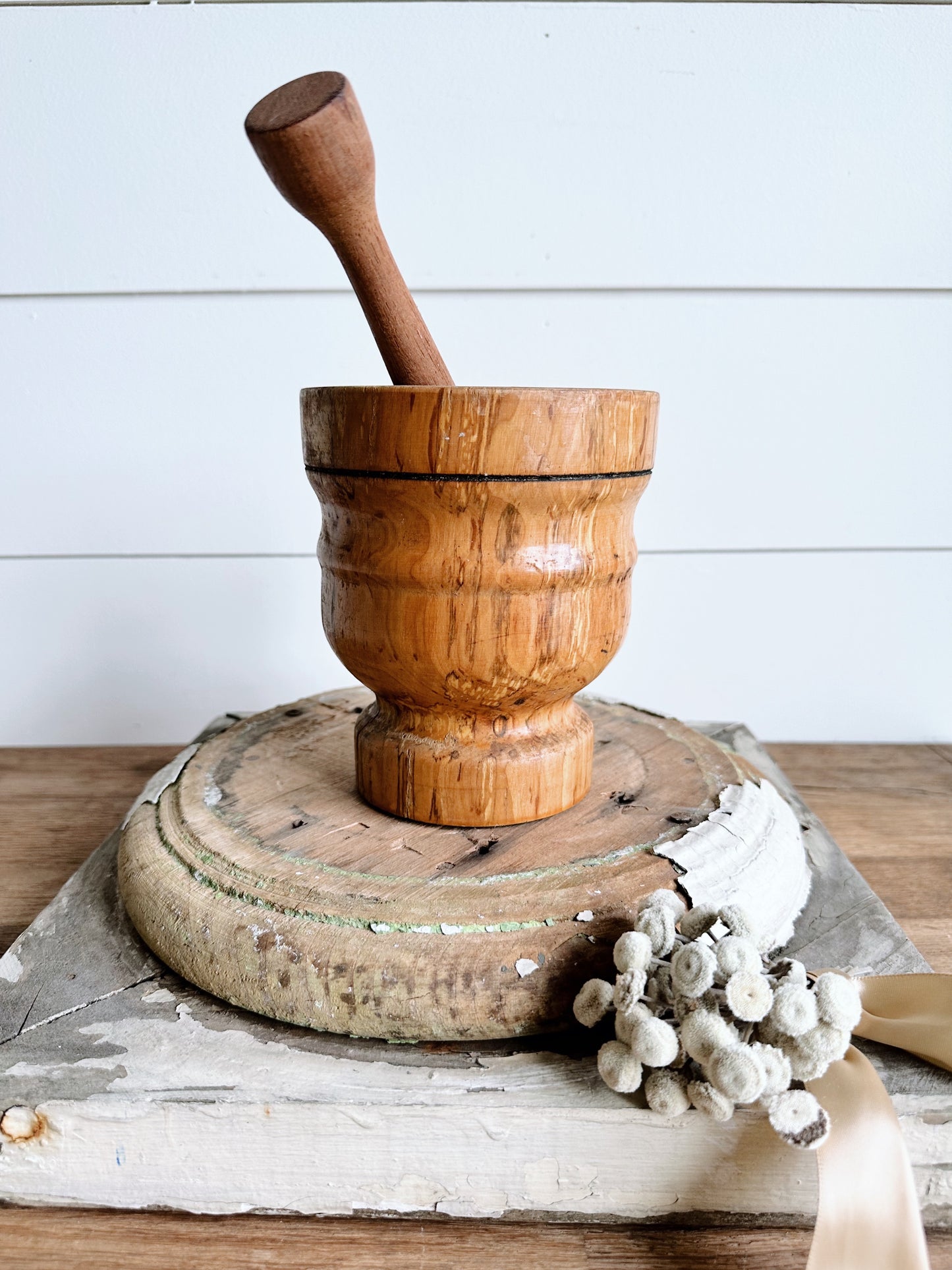 Vintage Wood Mortar and Pestle