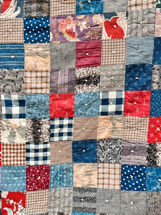 Vintage Hand-Tied Scrap Patchwork Quilt