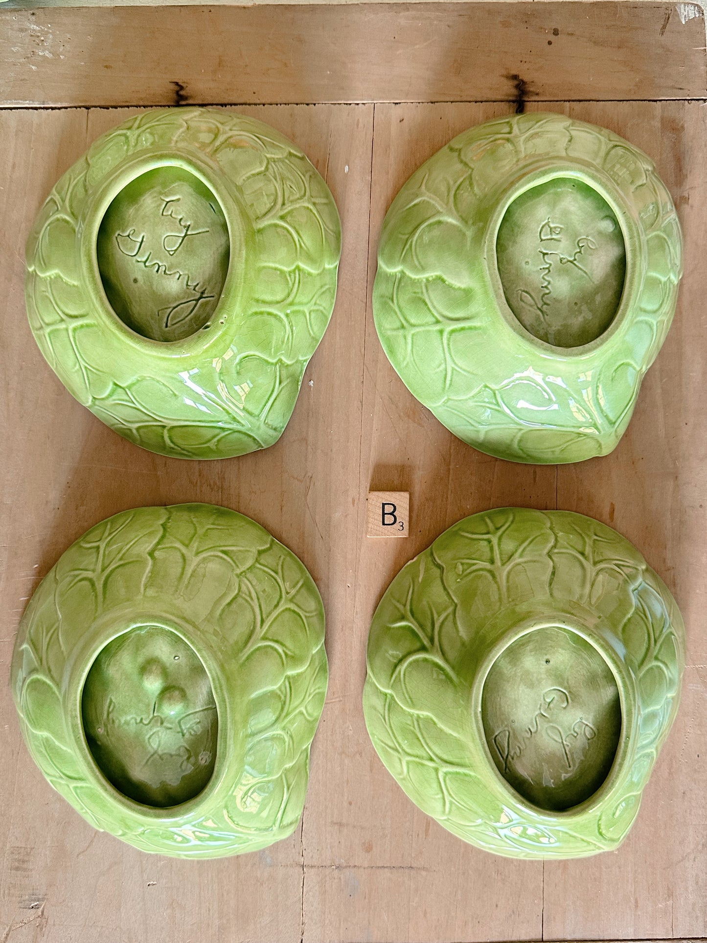 Set of Four Vintage Hand Painted Cabbage Ware Bowls