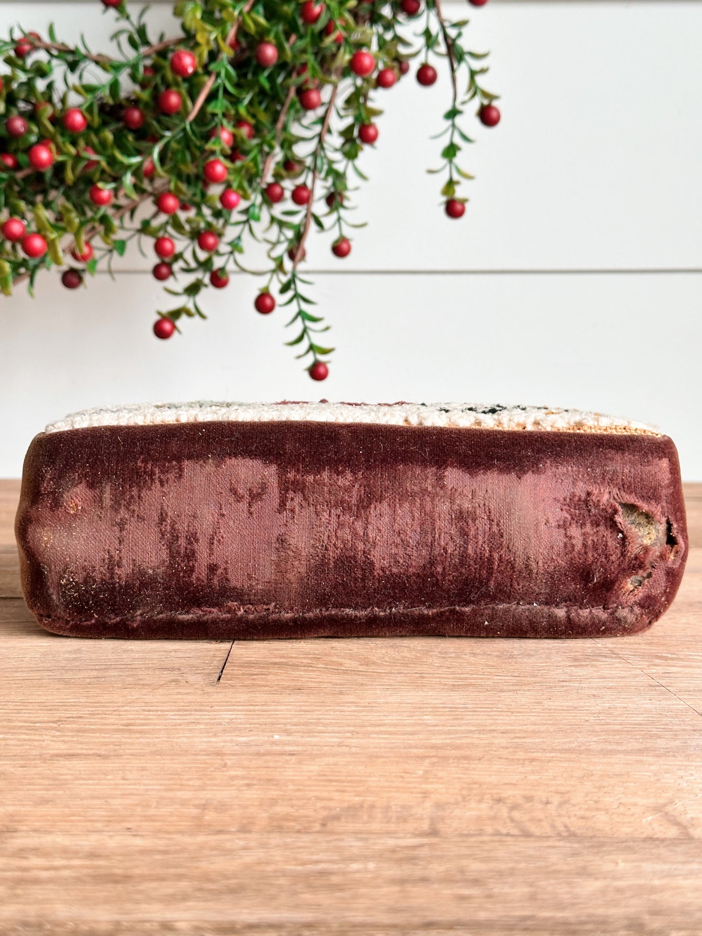 Vintage Hooked and Velvet Covered Brick Door Stop