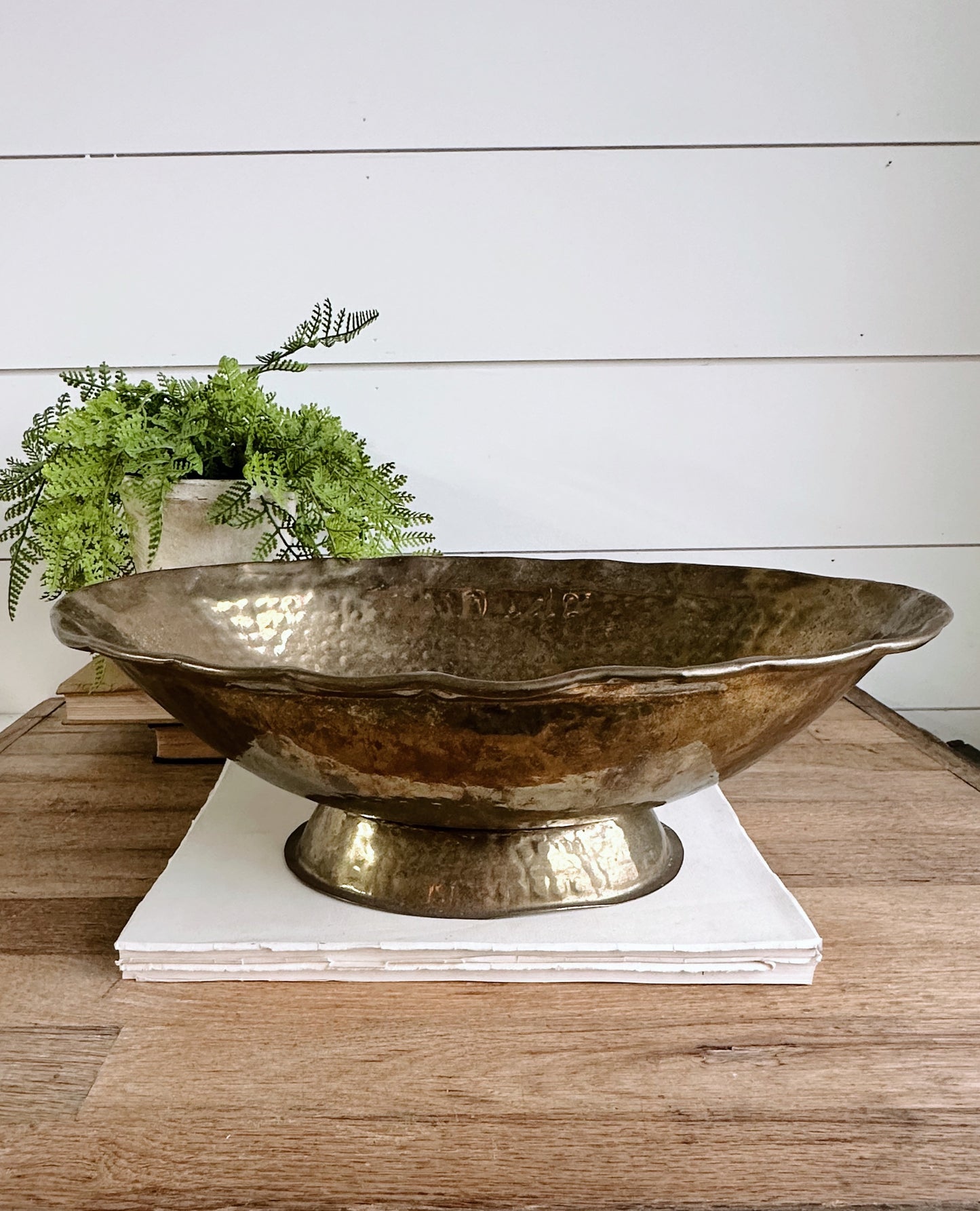 Beautiful Vintage Hammered Brass Compote