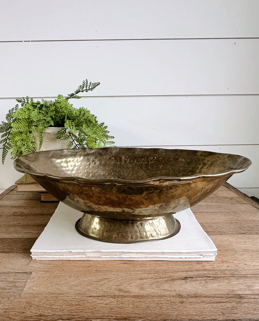 Beautiful Vintage Hammered Brass Compote