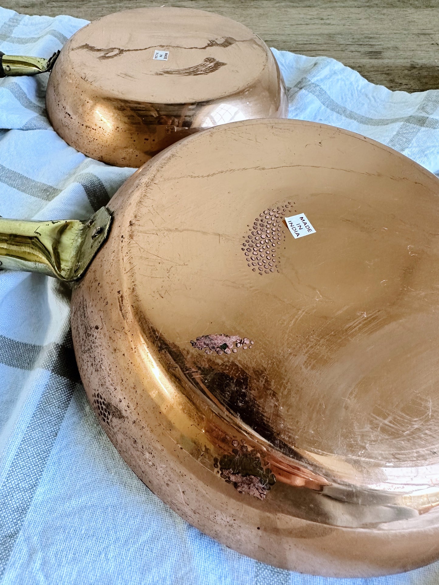 Set of Two Vintage Copper Frying Pans