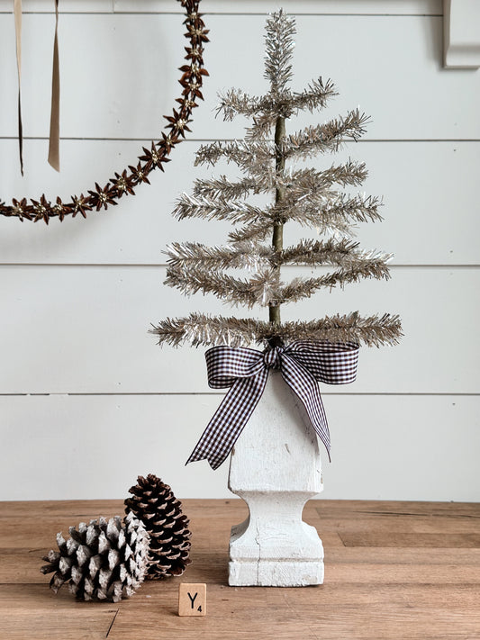 Vintage Wood Finial Tinsel Tree