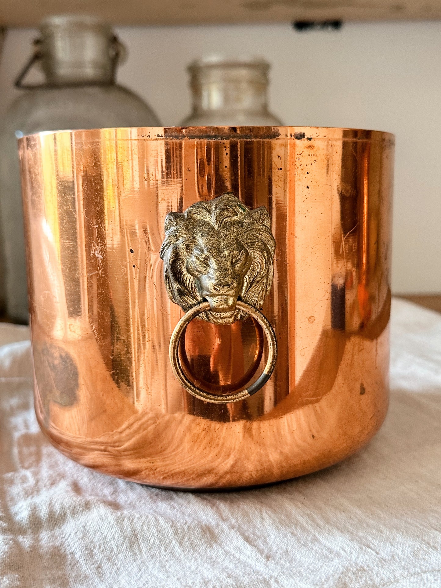 Vintage Copper Guild Lionhead Ice Bucket