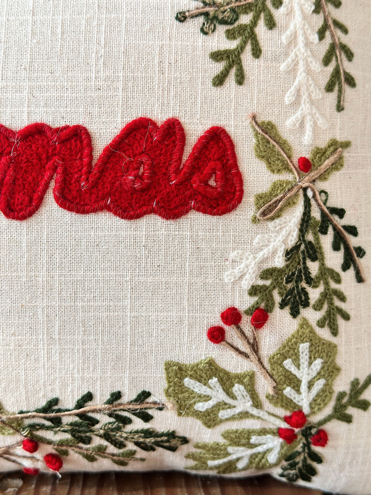 Embroidered Merry Christmas Pillow