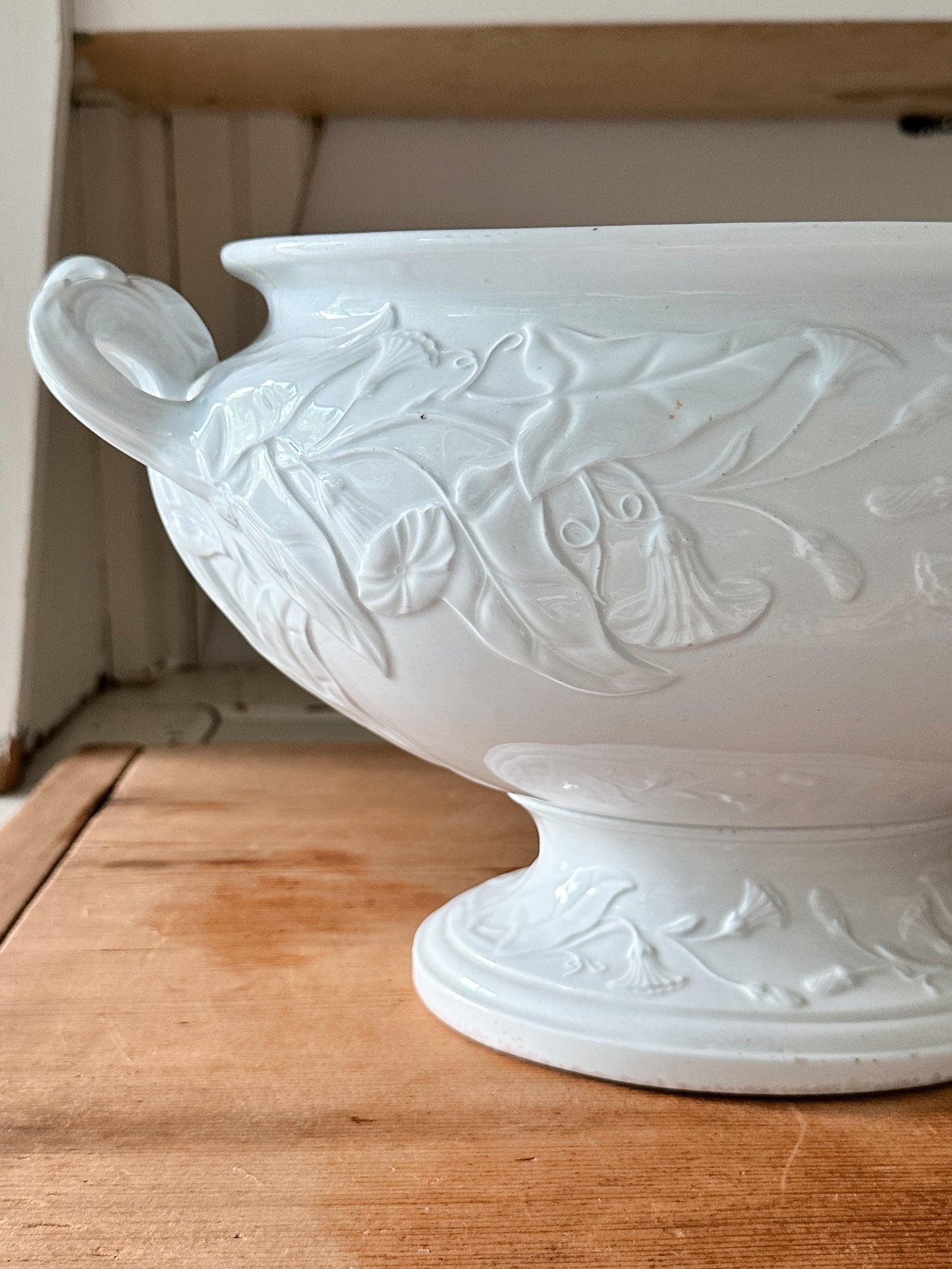 Large 1860s Antique Elsmore & Forster Three Piece Ironstone Tureen, Morning Glory Pattern