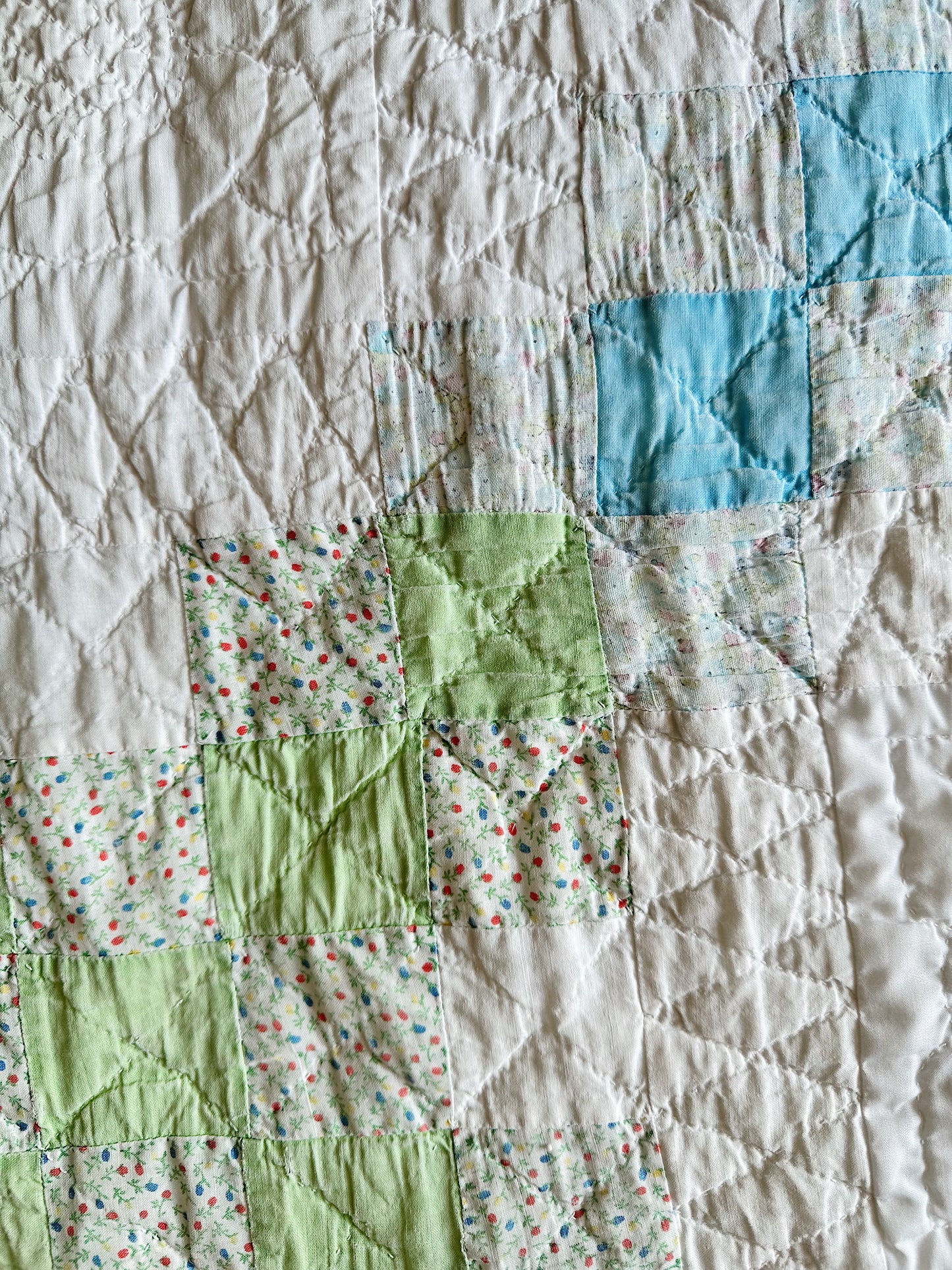 Vintage Hand Stitched Pastel Irish Chain Variation Quilt