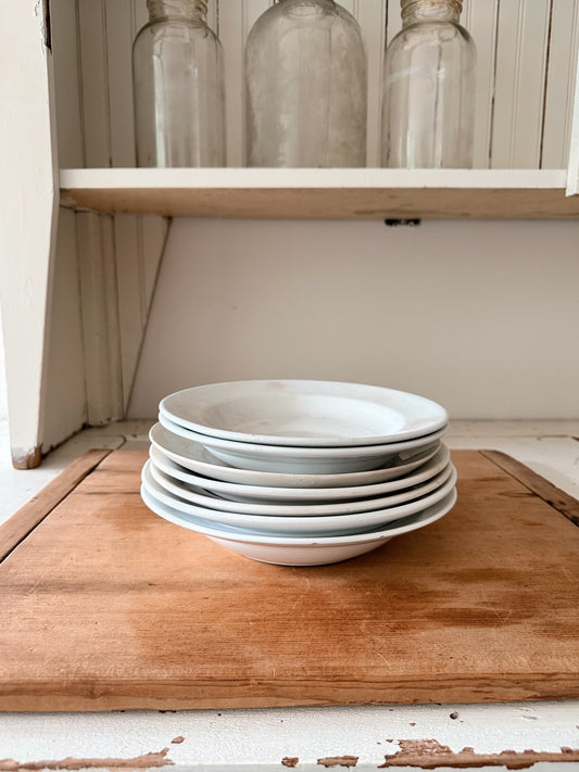 Stack of Seven Antique Ironstone Salad Bowls