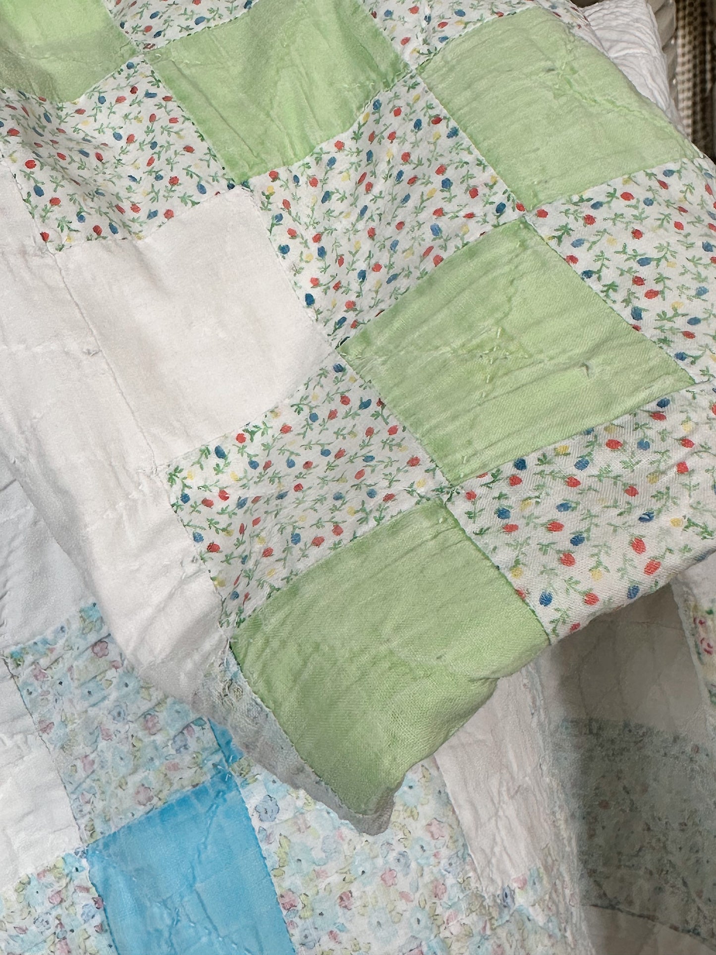 Vintage Hand Stitched Pastel Irish Chain Variation Quilt