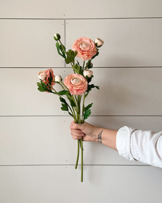 18” Soft Coral Peach Real Touch Ranunculus Bundle