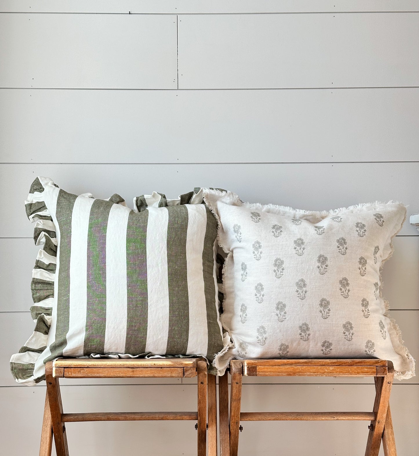Ruffled Deep Moss Stripe Pillow Cover