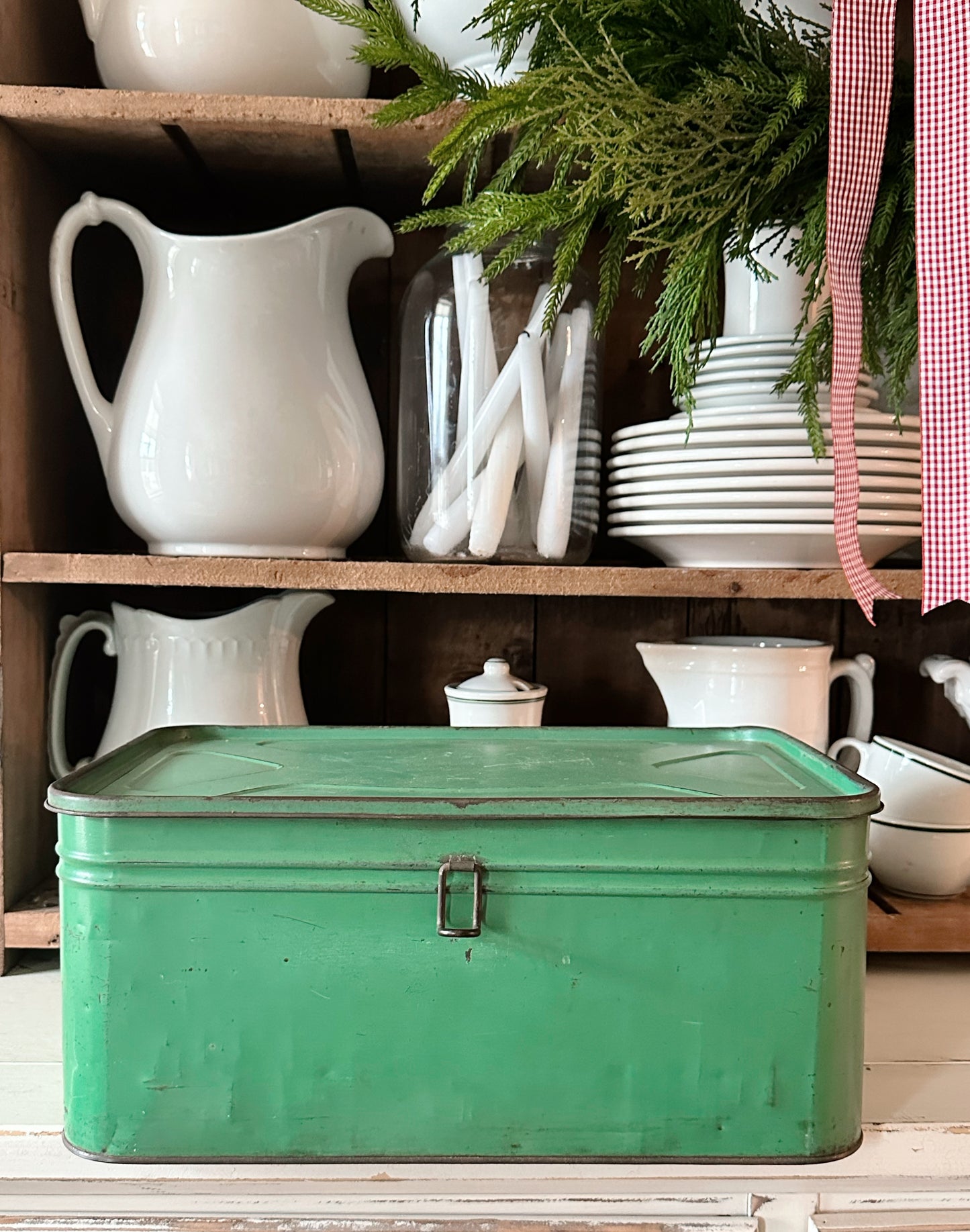 Vintage Green Tin Bread Box