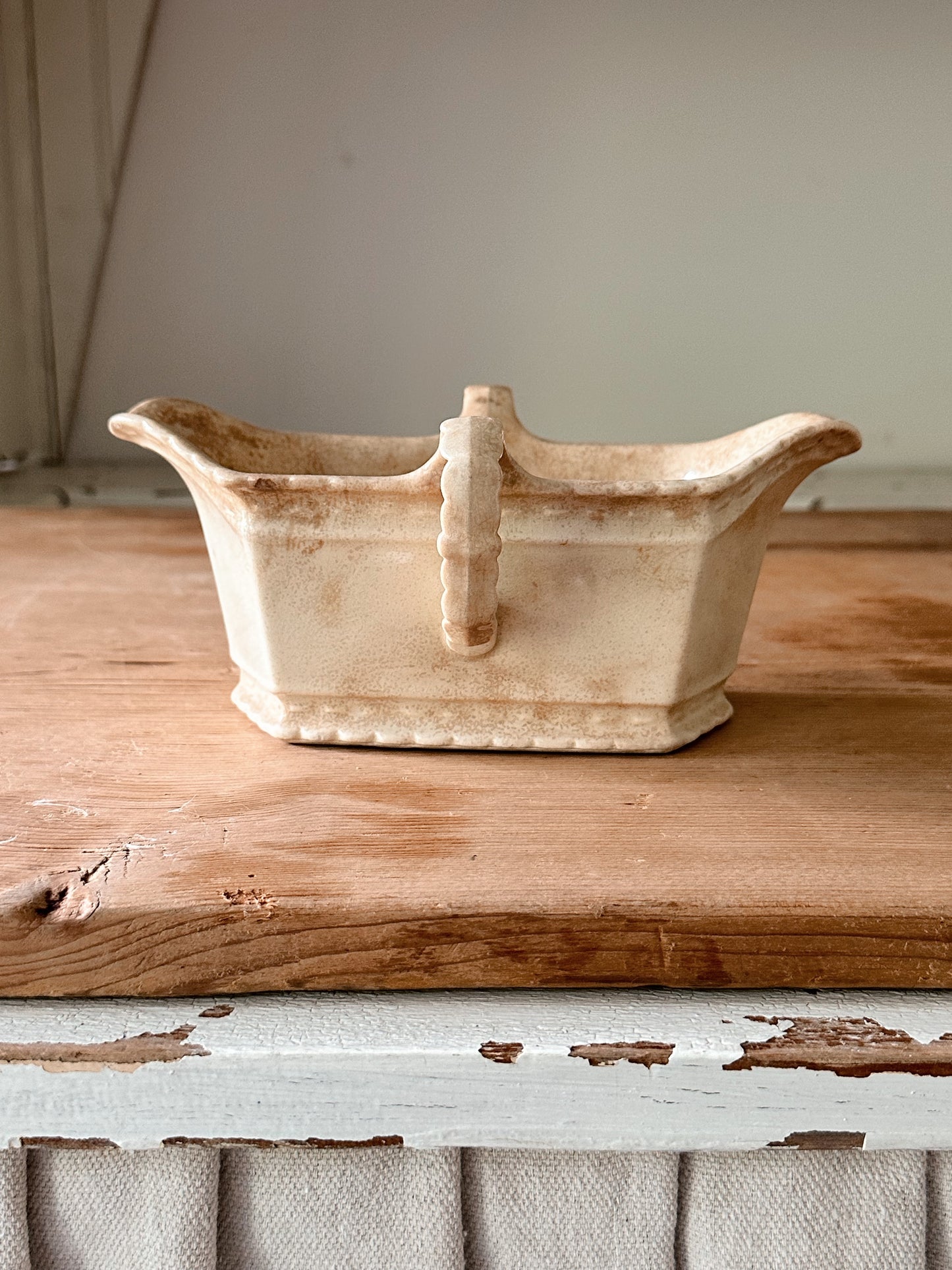 Beautifully Stained Antique Ironstone Double Spout Gravy Boat