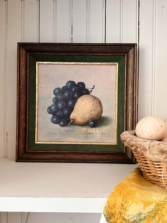 Vintage Framed Fruit Print (Pear & Grapes)