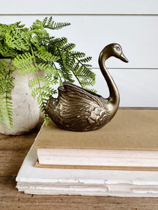 Petite Vintage Brass Swan Planter