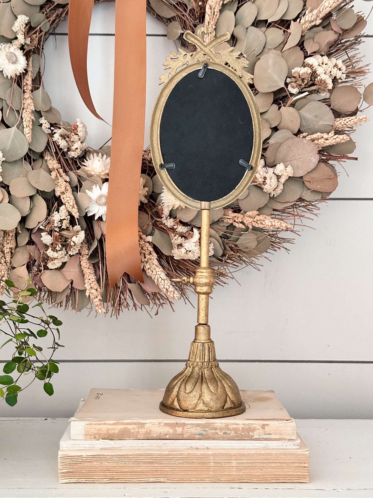 Fancy Pedestal Photo Frame with Pressed Fall Flowers