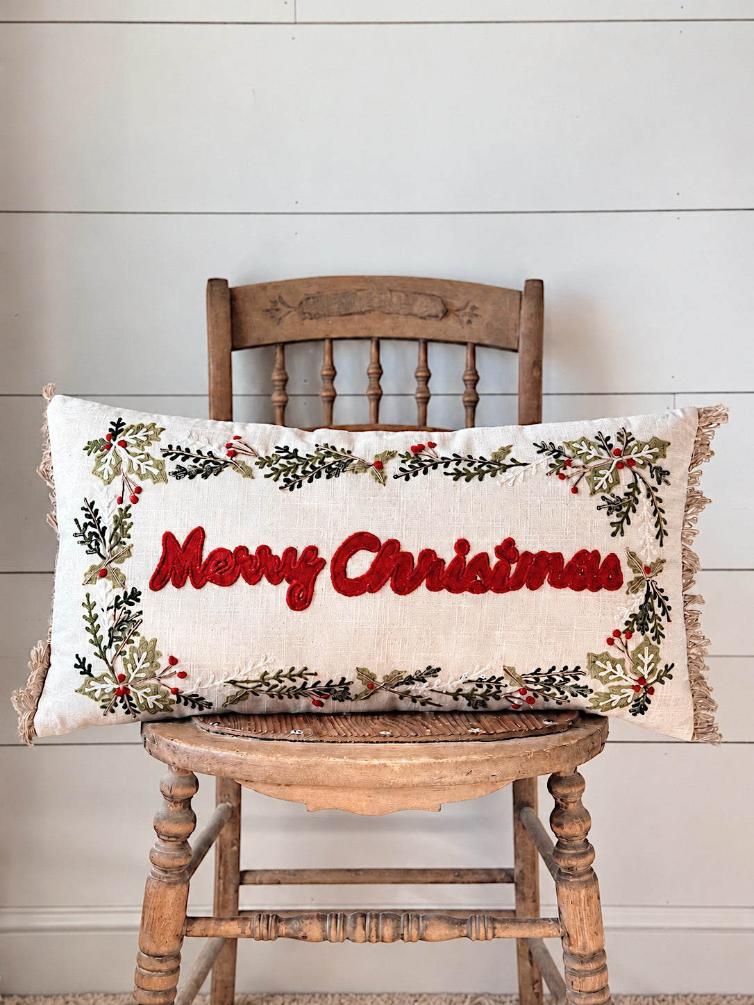Embroidered Merry Christmas Pillow