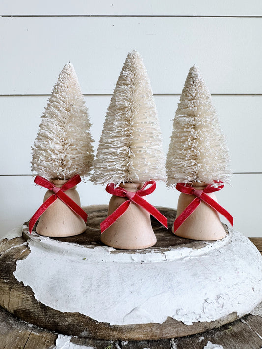 Collection of Three Creamy White Bottle Brush Trees