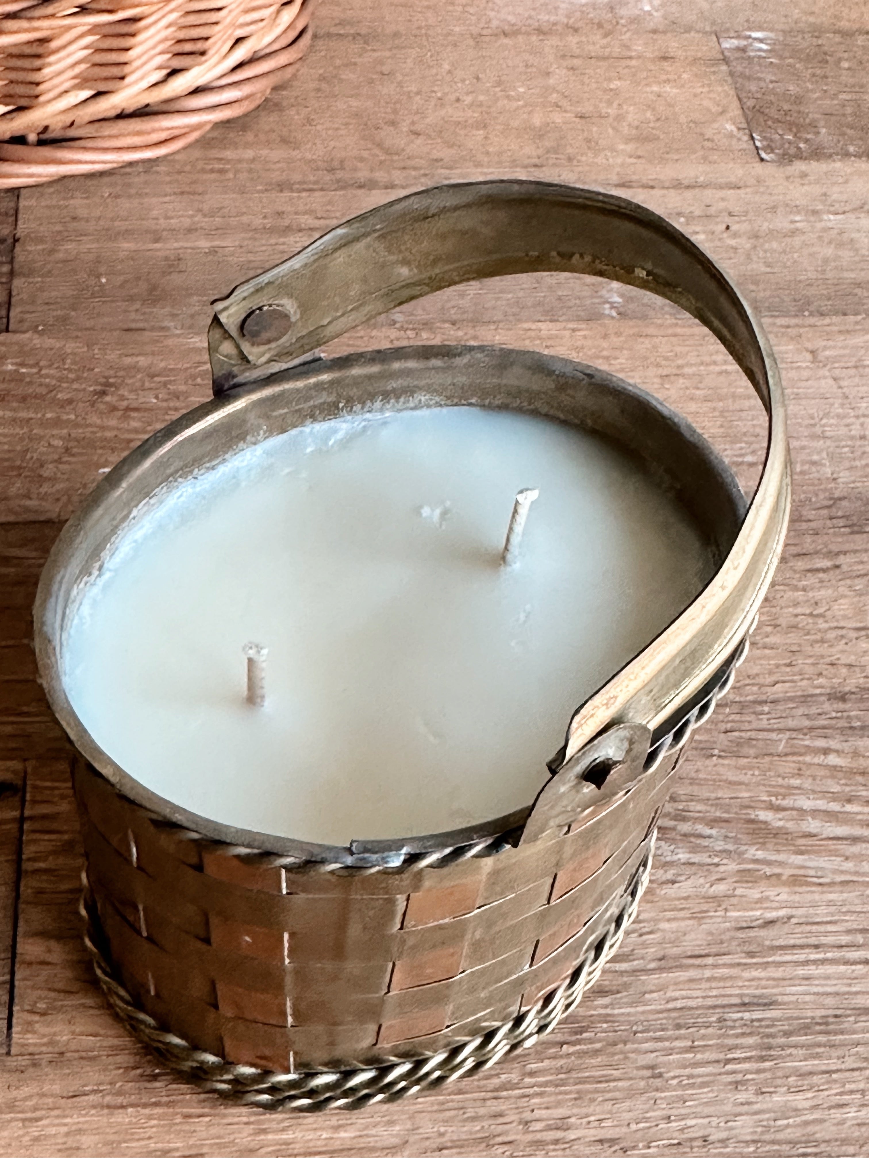 Hand Poured Pumpkin Chai Candle in a Vintage Brass Basket