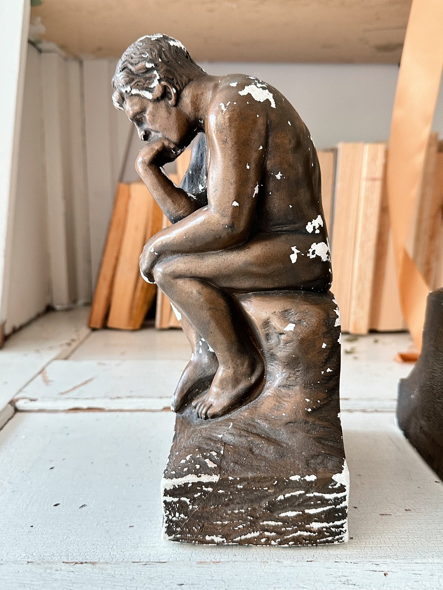 Pair of Chippy Vintage Esco Bookends, “The Thinker”