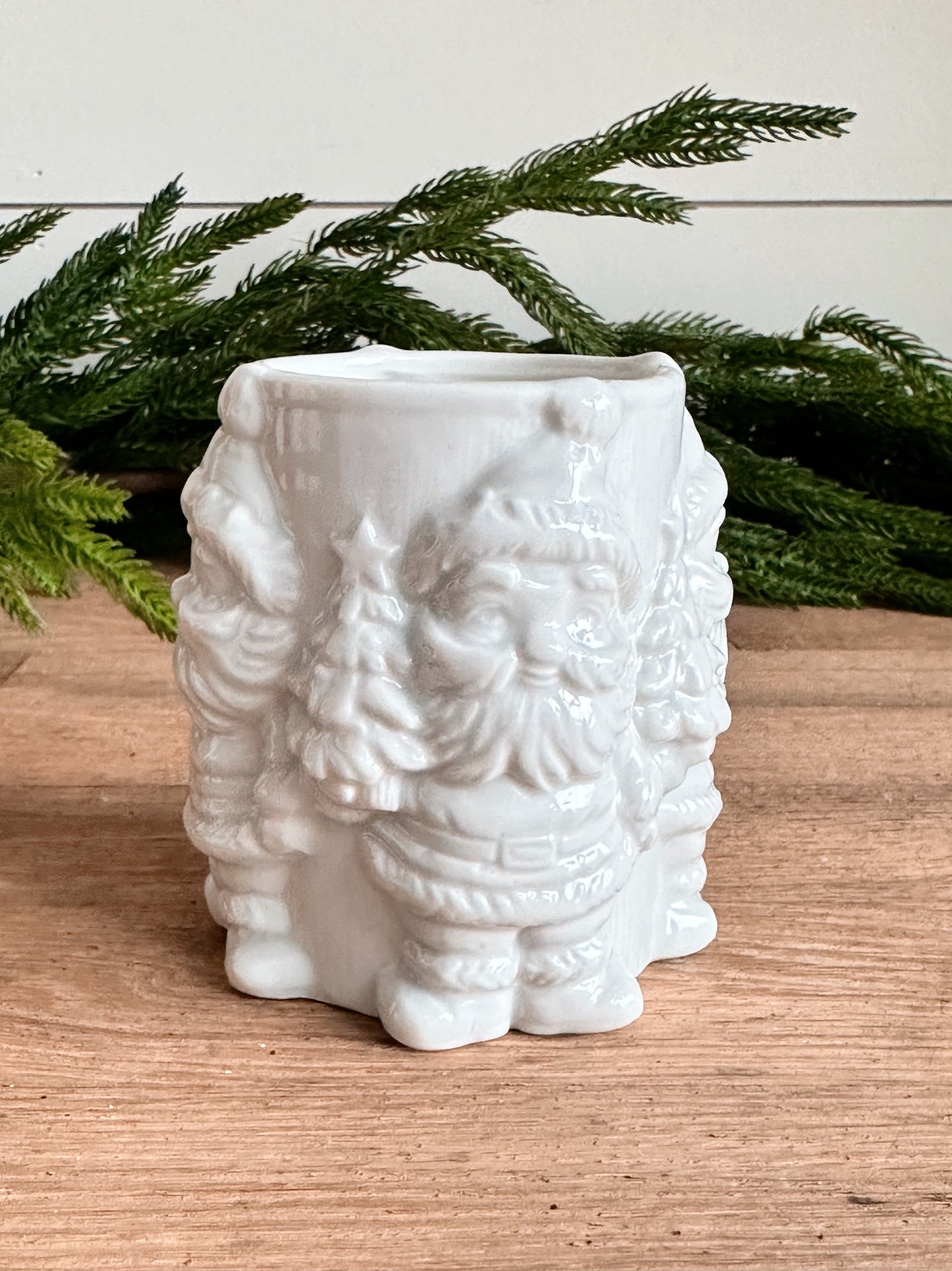 Hand Poured Peppermint Latte Candle in a Found Santa Vessel