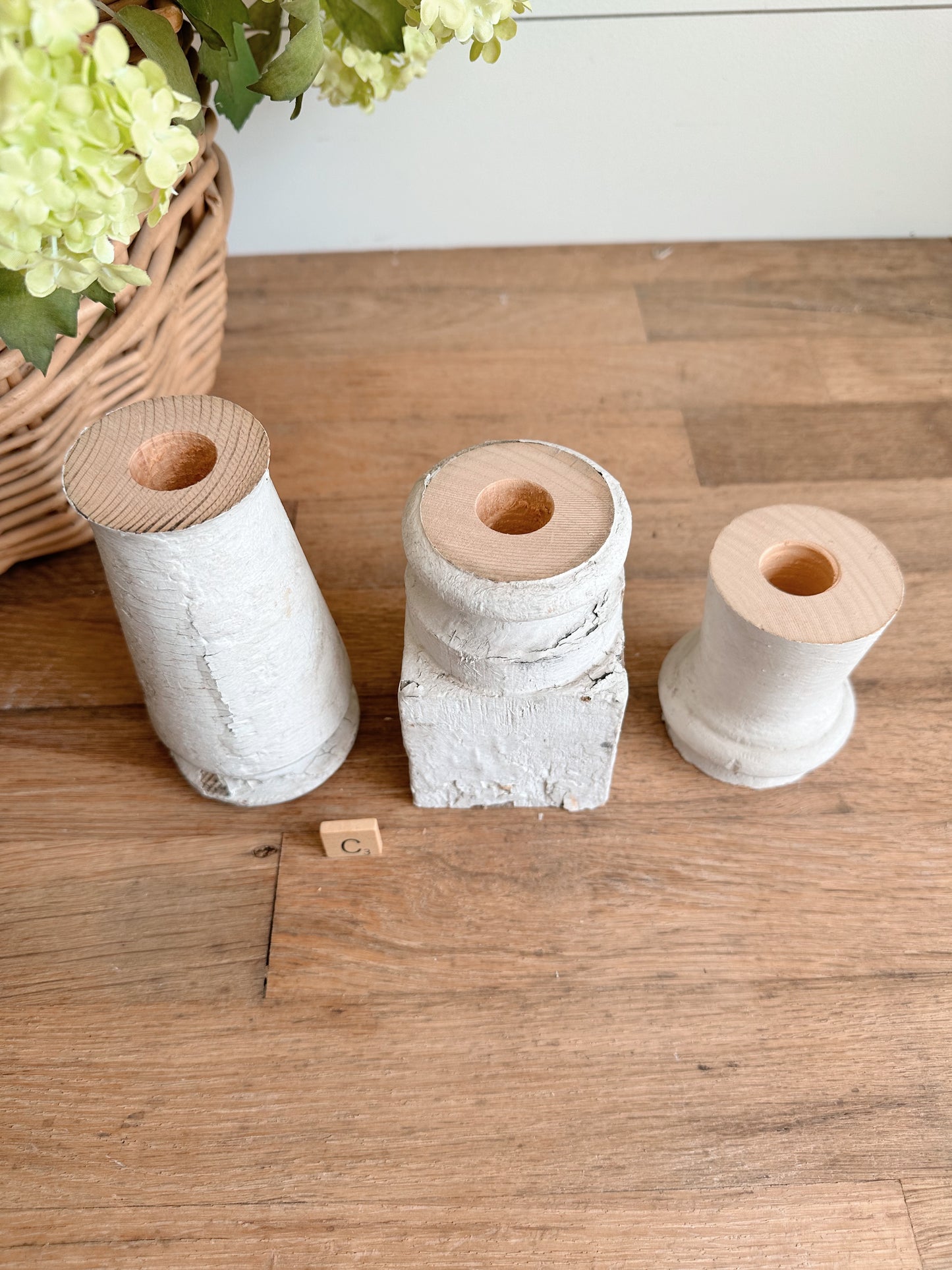 Trio of Chippy Spindle Candle Holders