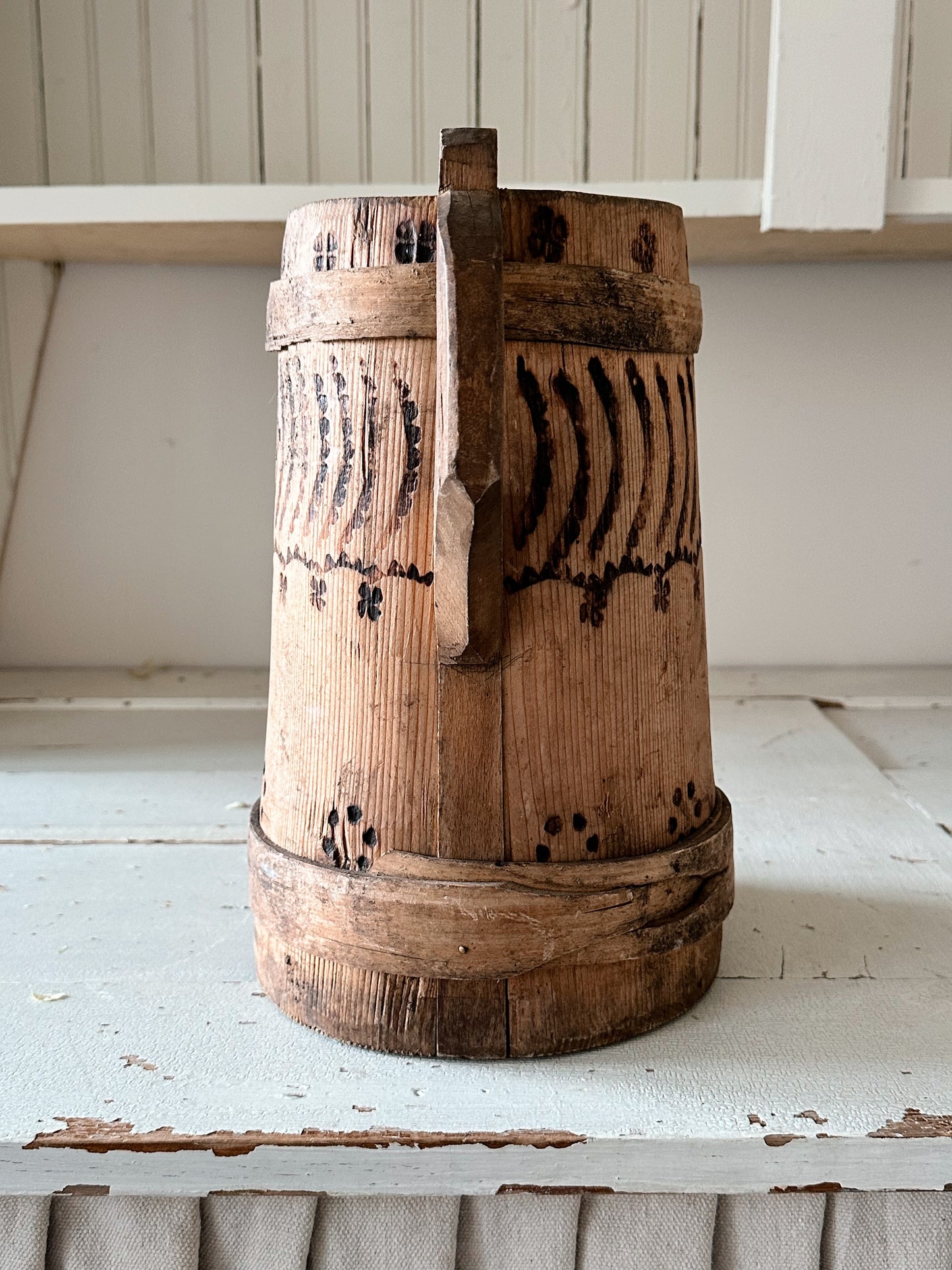 Beautiful Antique Wood Tankard