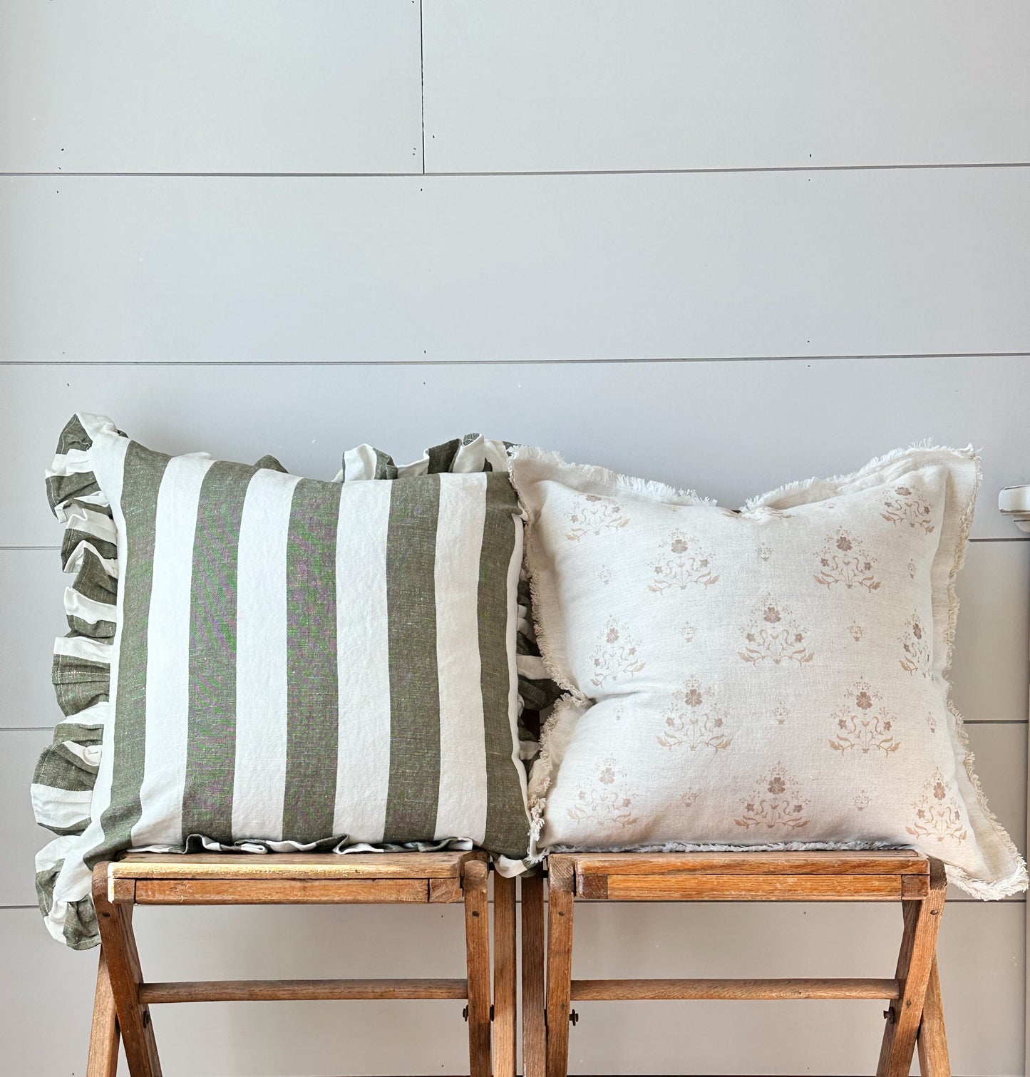 Ruffled Deep Moss Stripe Pillow Cover