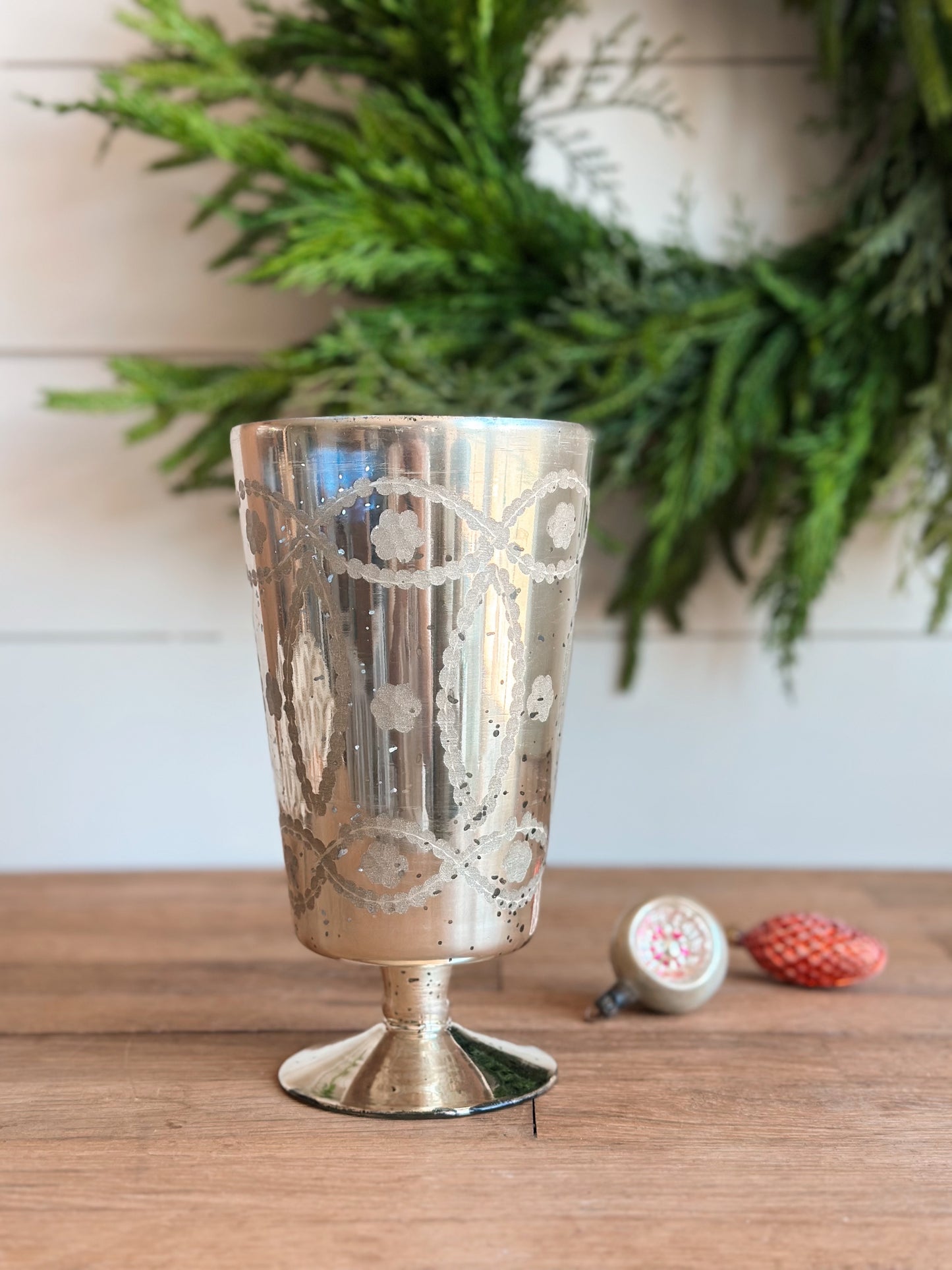 Engraved Glass Footed Vase