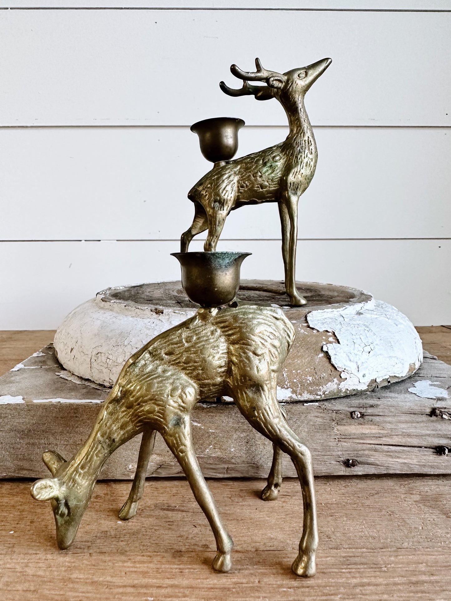 Pair of Vintage Brass Deer Candle Holders