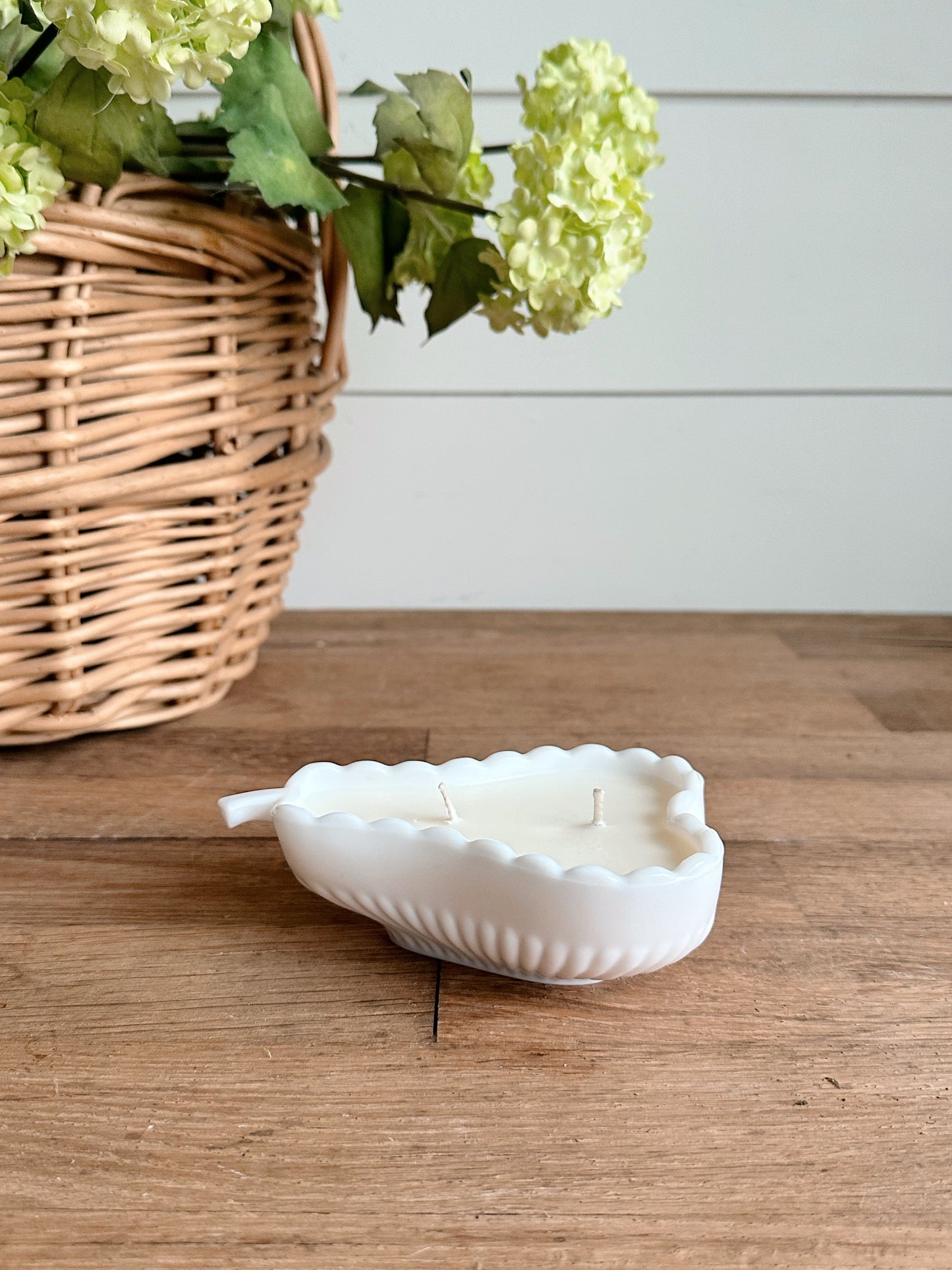 Hand Poured Fresh Pear in a Vintage Milkglass Pear Dish