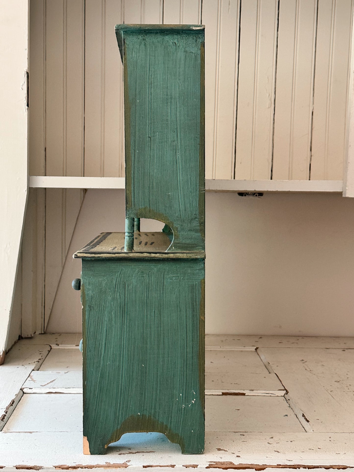Vintage Tabletop Size Folk Art Painted Hutch