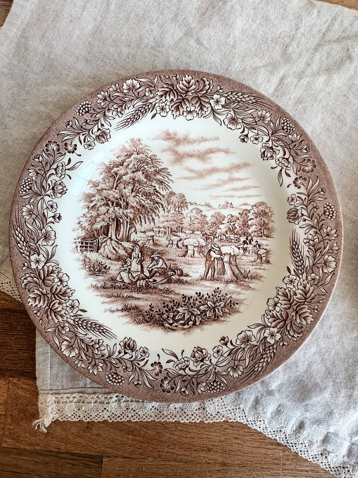 Pair of Vintage Churchill Currier & Ives “Harvest” Dinner Plates